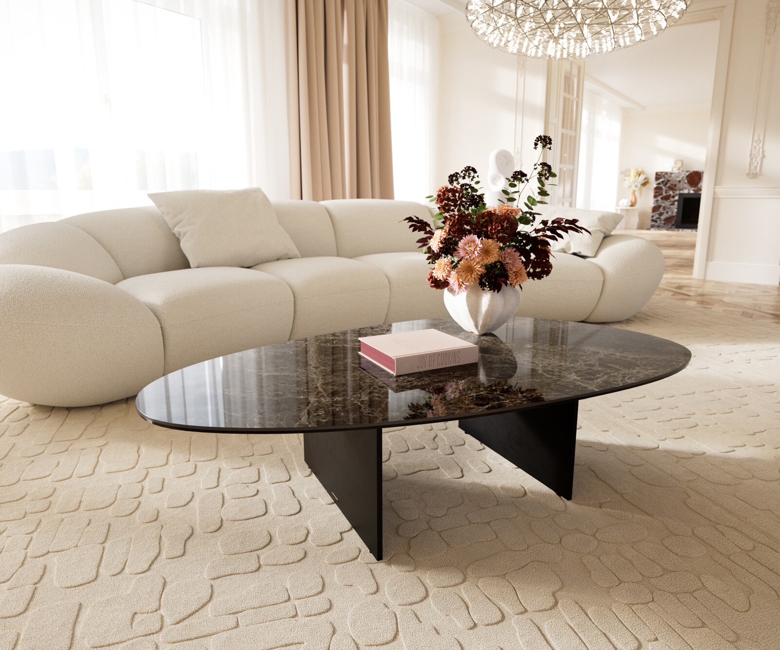Couchtisch Edge Oval 140x75 cm Keramik Emperador Extra Lucidato Dunkelbraun Salto Metall Schwarz 1