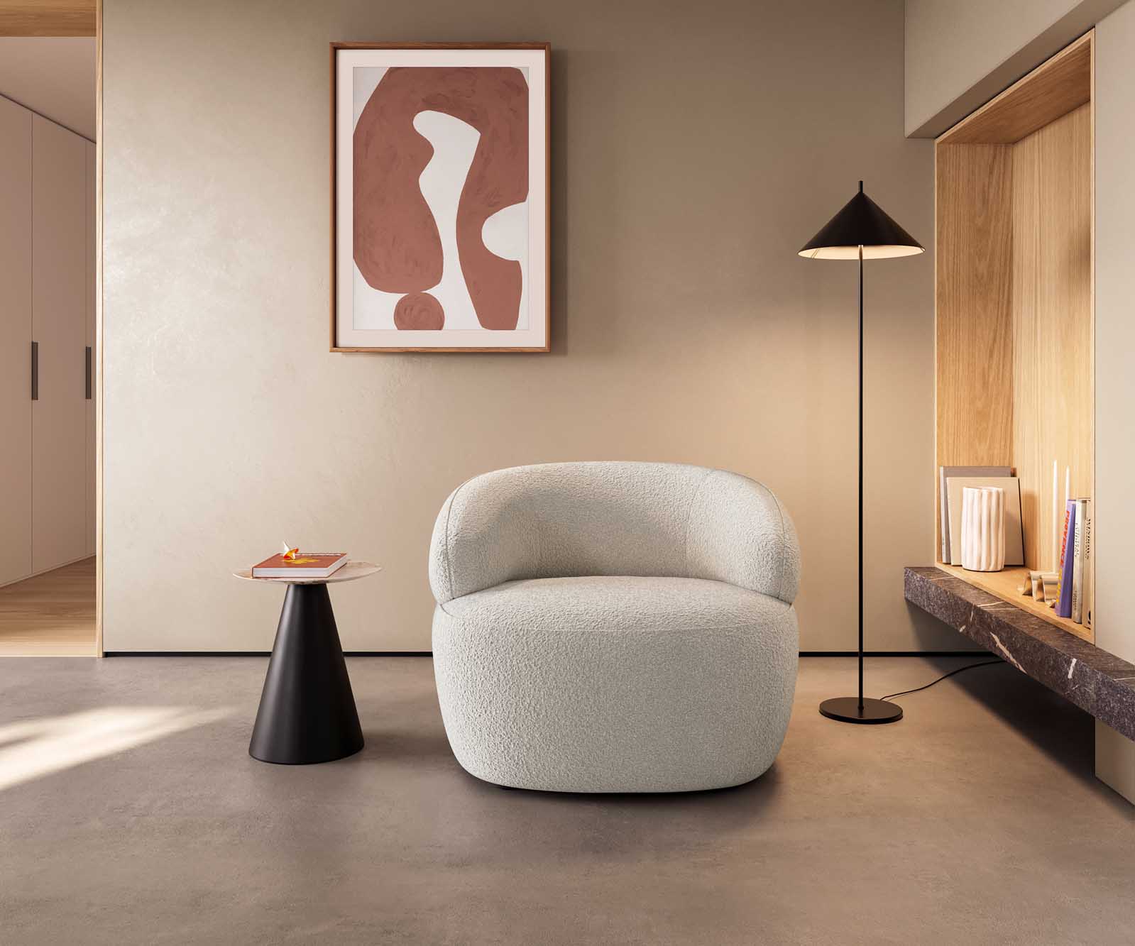 Loungesessel Nova 88x88 cm Bouclé Creme-Weiß 3