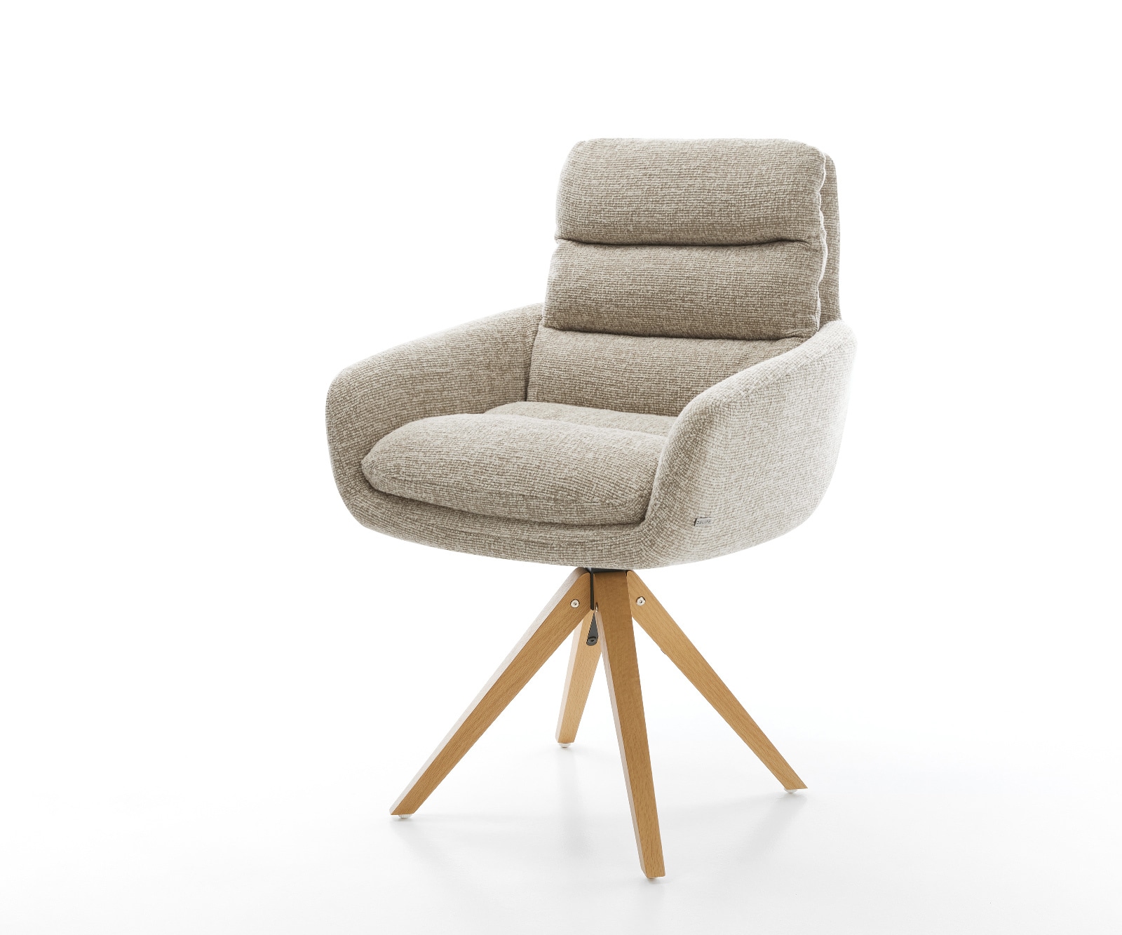 Drehstuhl Abelia-Flex mit Armlehnen Webstoff Soft Beige Holzgestell kantig Natur 180° drehbar 1