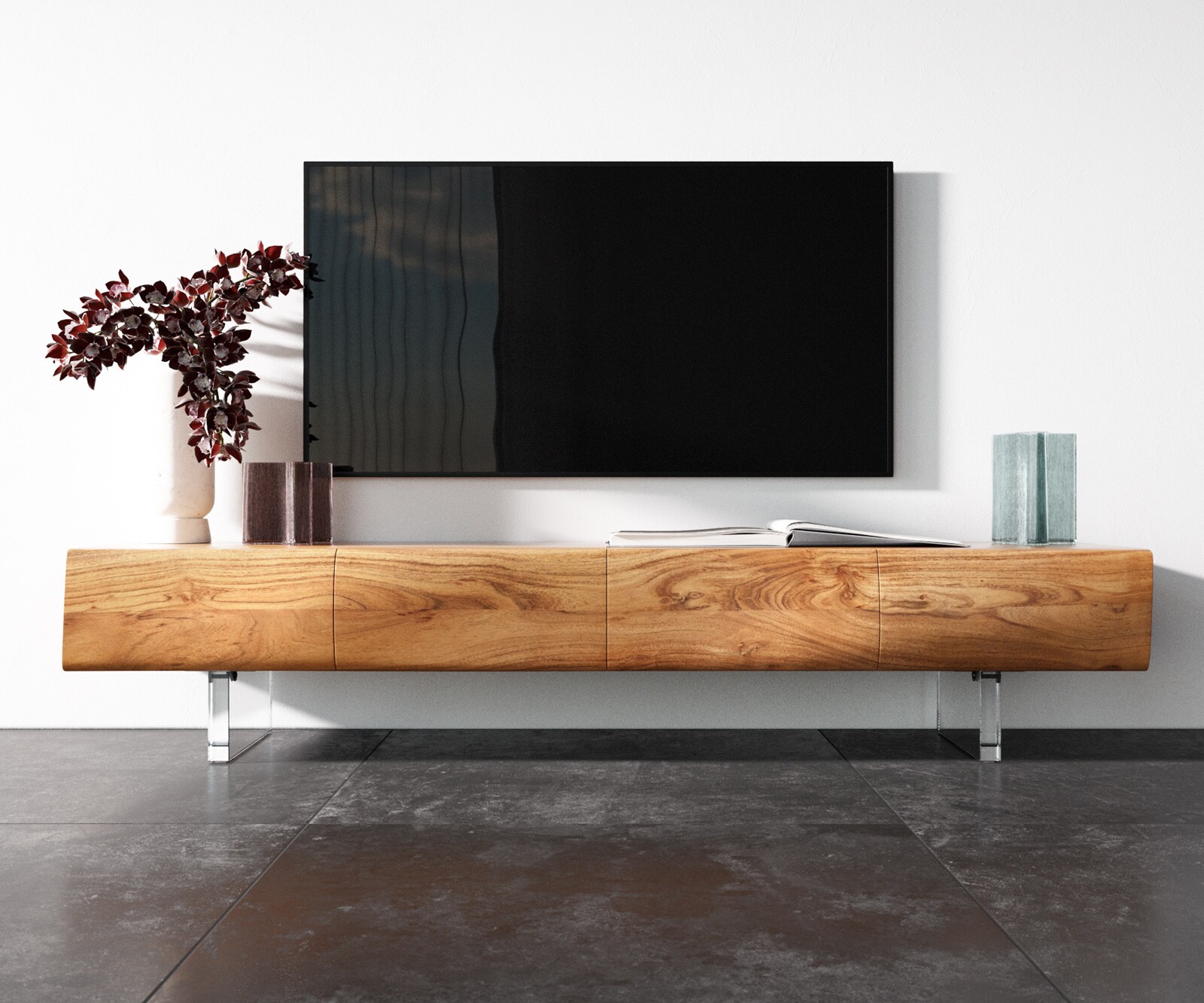 Lowboard New Live-Edge 175 cm Akazie Natur 4 Türen Acrylfuß 3