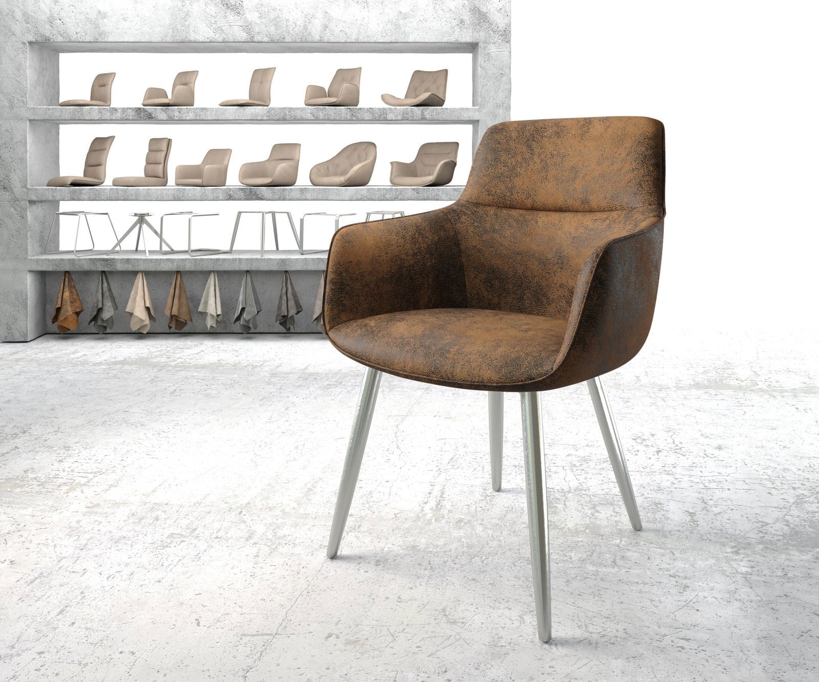 Armlehnstuhl Pejo-Flex Braun Antik 4-Fuß konisch Edelstahl günstig online kaufen