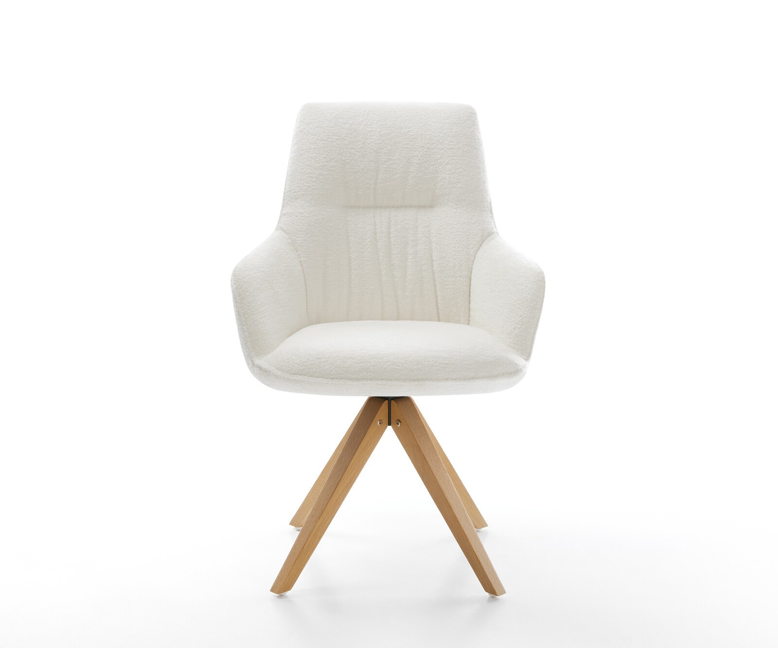 Drehstuhl Zelia-Flex mit Armlehnen Bouclé Soft Beige Holzgestell kantig Natur 180° drehbar Taschenfederkern 1