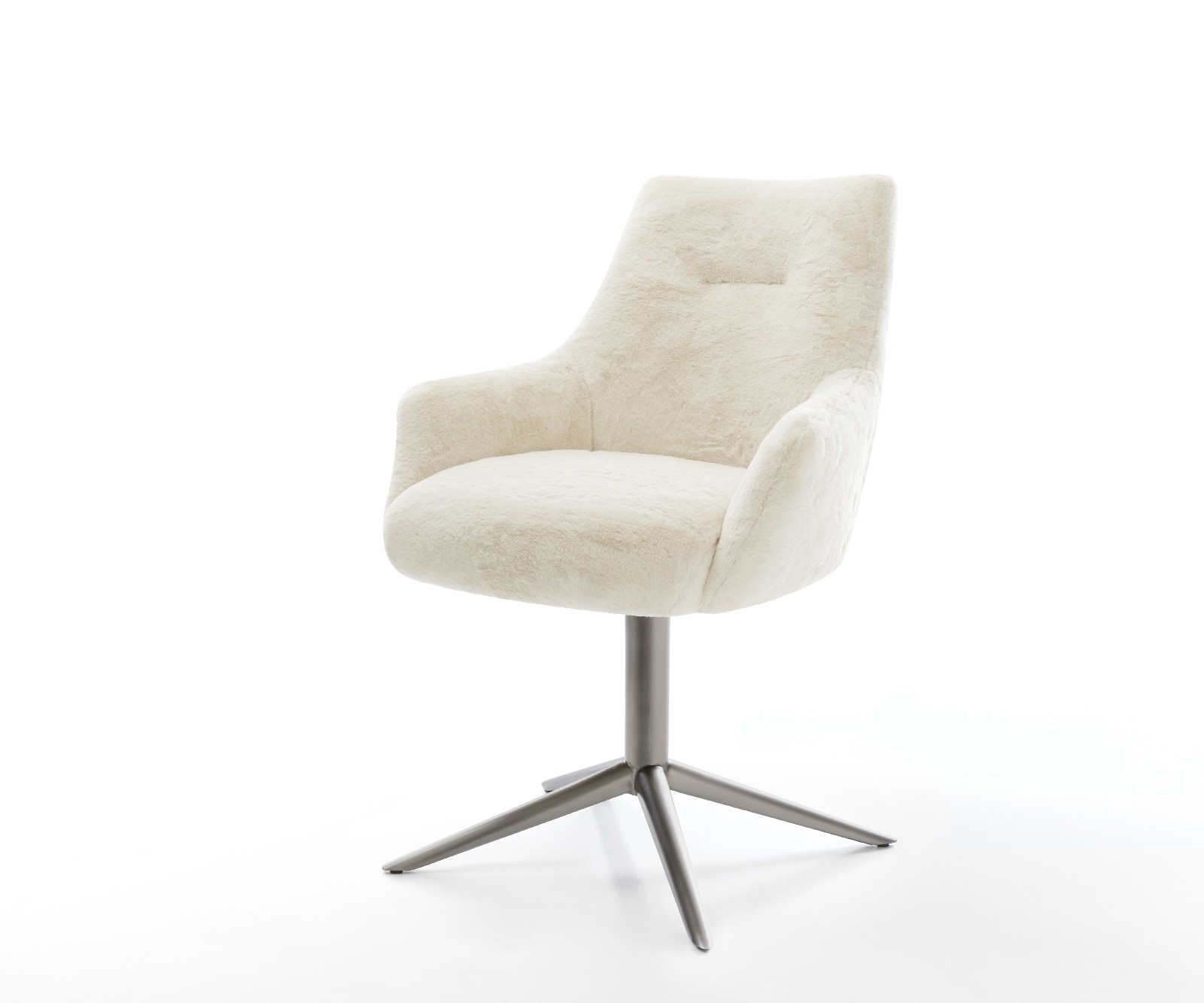 Chaise-pivotante Alja-Flex avec accoudoirs peluche crème-blanc pied de chaise 4 branches grafiete pivotement sur 360° fonction bascule resorts ensachés