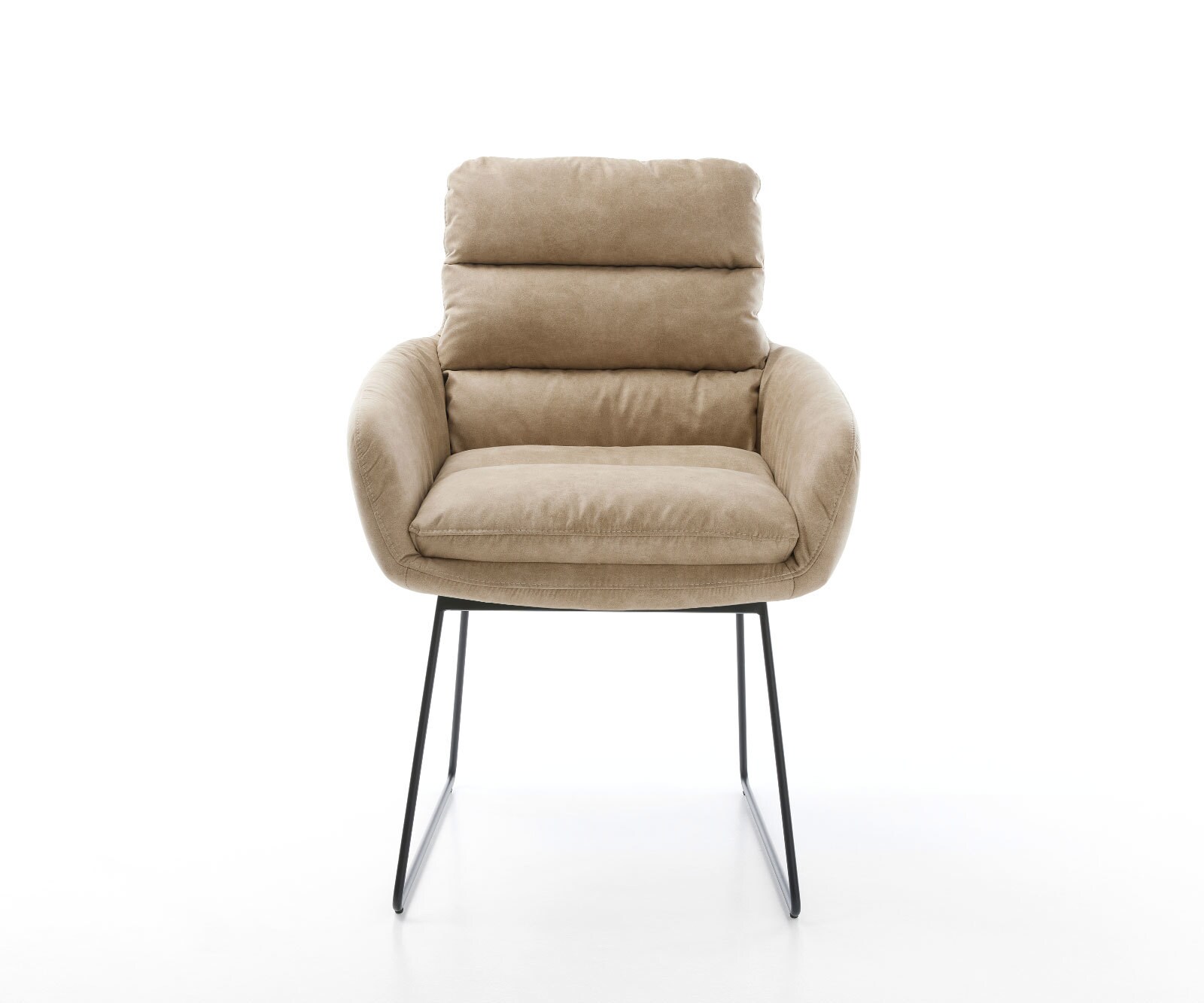 Esszimmerstuhl Abelia-Flex mit Armlehnen Mikrofaser Beige Vintage Kufengestell Schwarz 1
