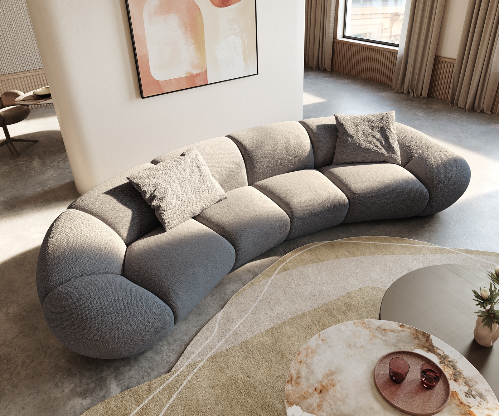 Big-Sofa Lunna 360x175 cm Bouclé Silbergrau 2 Kissen 1 Big-Sofa Lunna 360x175 cm Bouclé Silbergrau 2 Kissen 1