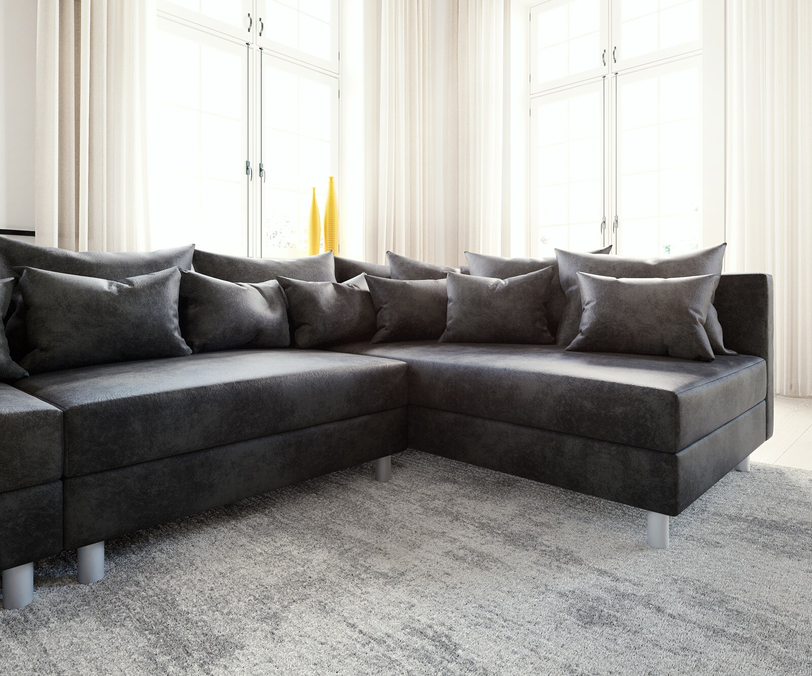 Wohnlandschaft Clovis XL Anthrazit Antik Optik Modulsofa 4