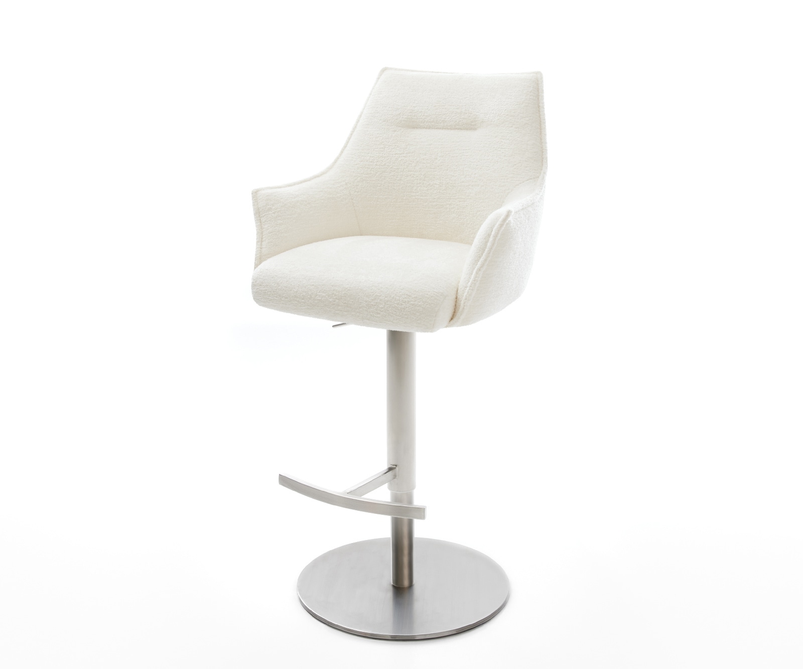 Barstuhl Alja-Flex Bouclé Soft Beige Drehfuß höhenverstellbar Edelstahl Silberfarben Taschenfederkern