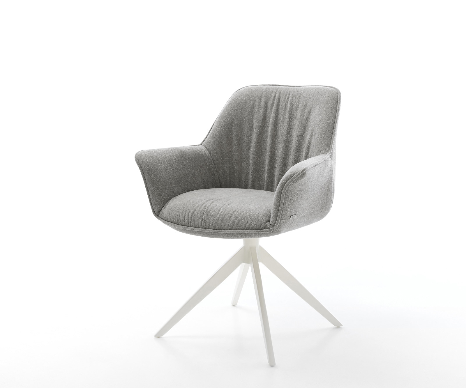 Drehstuhl Keila-Flex mit Armlehnen Strukturstoff Soft Grau Kreuzgestell breit Weiß 360° drehbar Wippfunktion