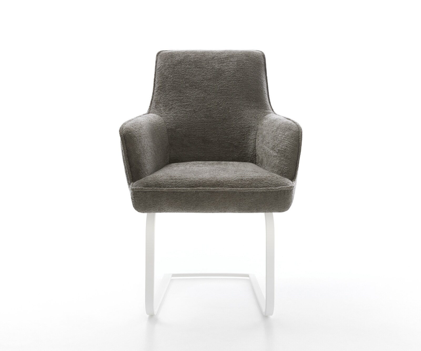 Freischwinger Heira-Flex mit Armlehnen Bouclé Soft Schlamm Freischwinger flach Weiß Taschenfederkern 1