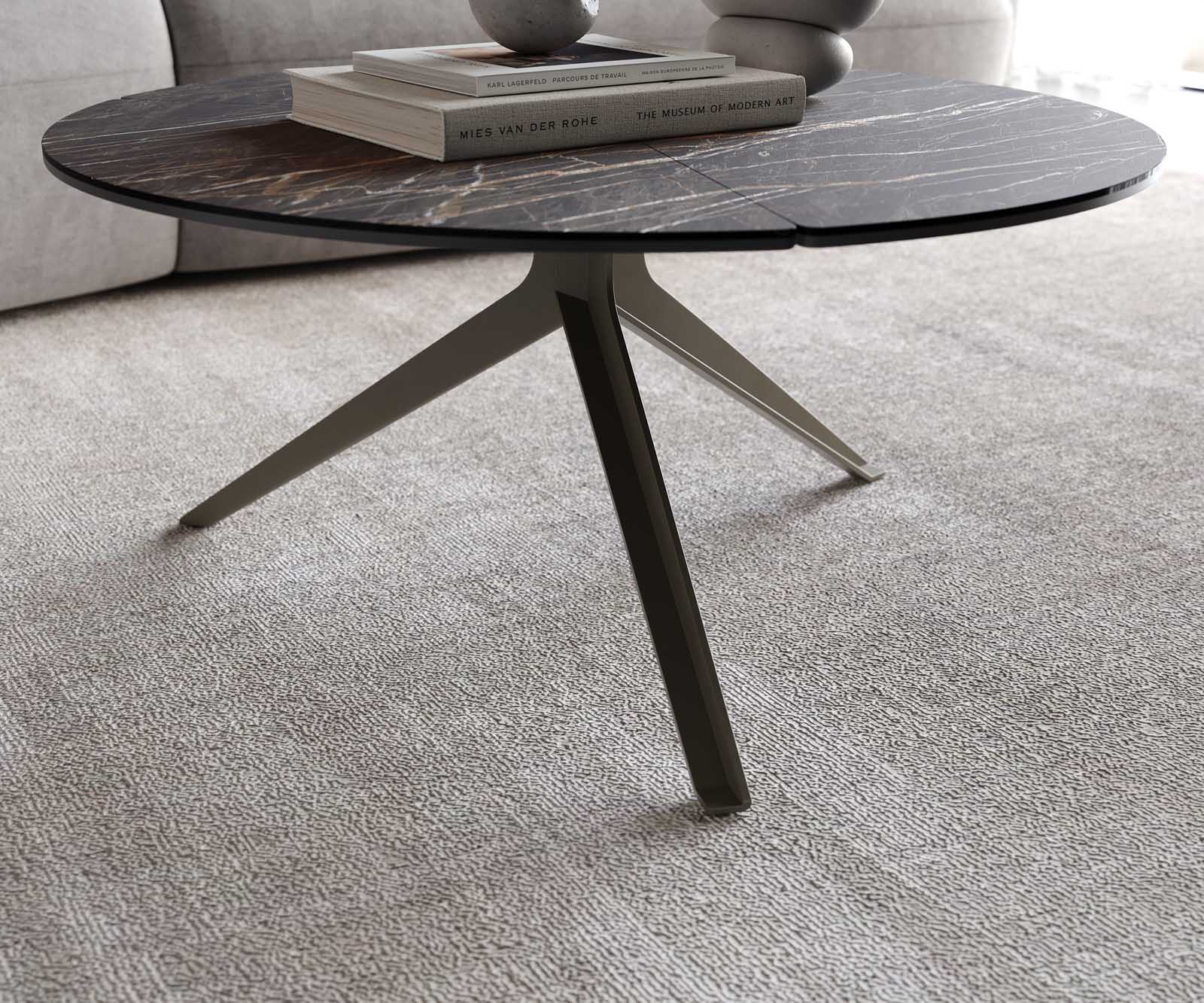 Couchtisch Delron 70x70 cm Keramik Laminam®Noir Desir Braun Kreuzfuß Flach Metall Effektfinish Titan 5