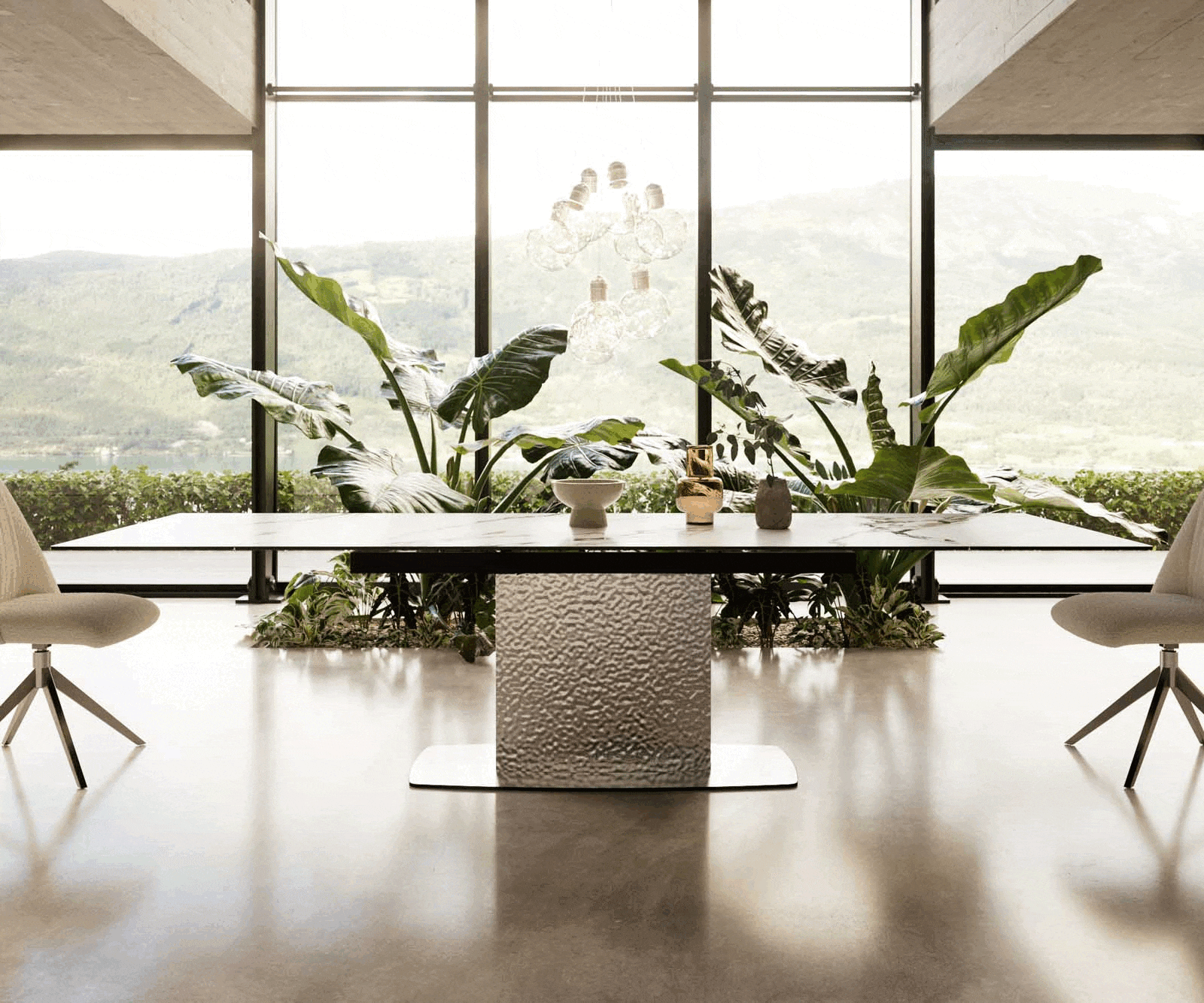 Esstisch Edge 200-300x100 Keramik Calacatta Luxe Weiß-Gold-Grau Wave Edelstahl ausziehbar 1 Esstisch Edge 200-300x100 Keramik Calacatta Luxe Weiß-Gold-Grau Wave Edelstahl ausziehbar 1