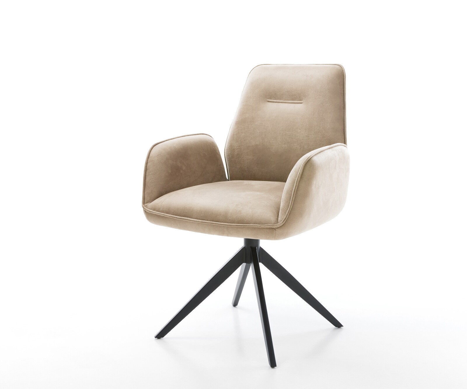 Drehstuhl Zoa-Flex Mikrofaser Beige Vintage Kreuzgestell breit Schwarz 360° drehbar Wippfunktion Taschenfederkern