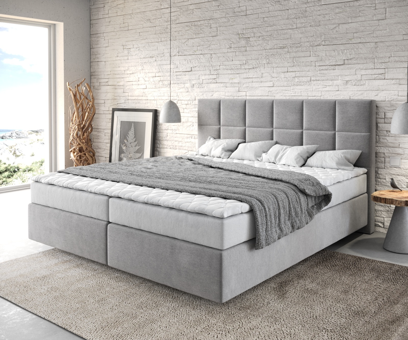 Boxspringbett Dream-Fine 180x200 cm Mikrofaser Grau mit Matratze und Topper Boxspringbett Dream-Fine 180x200 cm Mikrofaser Grau mit Matratze und Topper