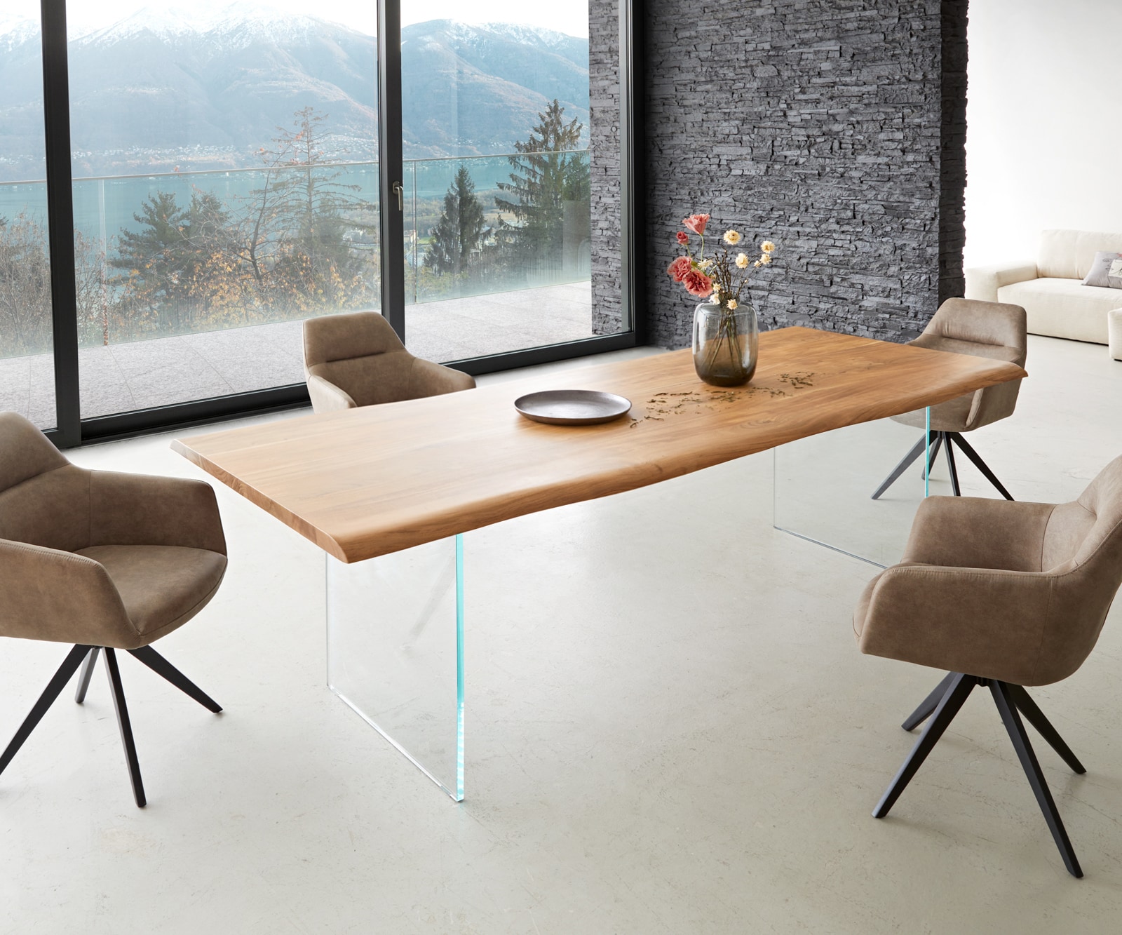 Esstisch Edge 260x100 Akazie Natur Glas Live-Edge 6 Esstisch Edge 260x100 Akazie Natur Glas Live-Edge 6