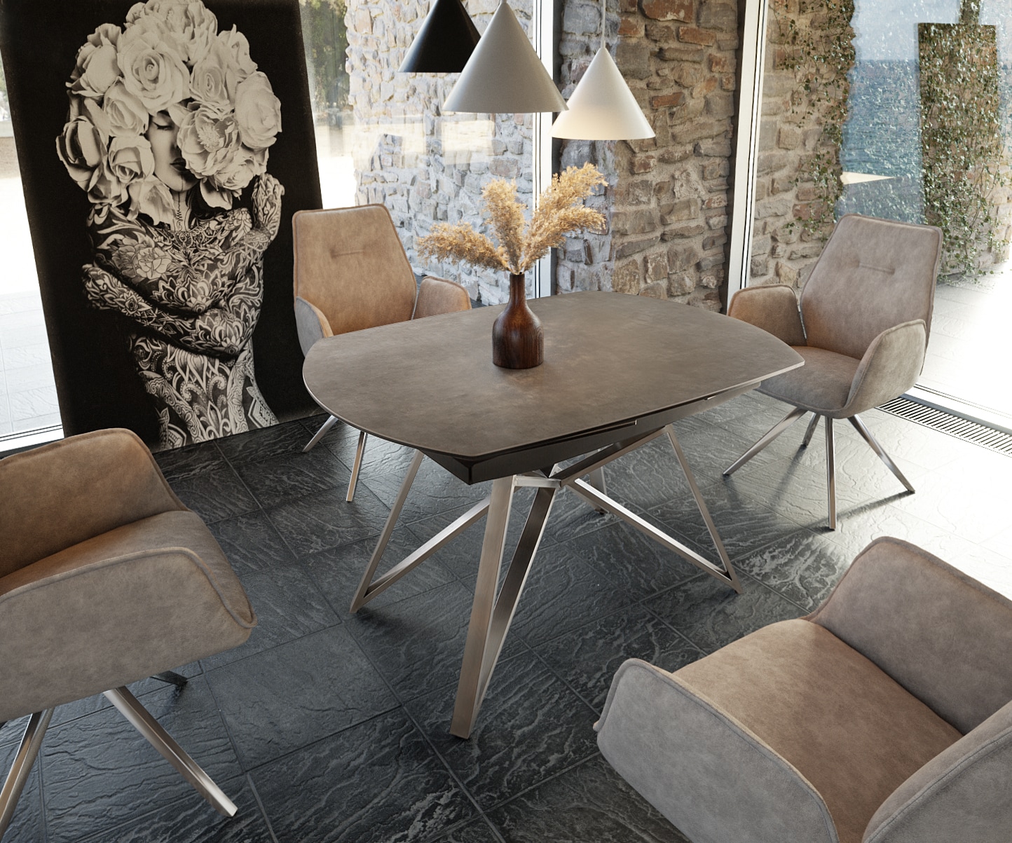 Esstisch Carlow 130/200x95 cm Keramik Braun Edelstahl ausziehbar 1 Esstisch Carlow 130/200x95 cm Keramik Braun Edelstahl ausziehbar 1