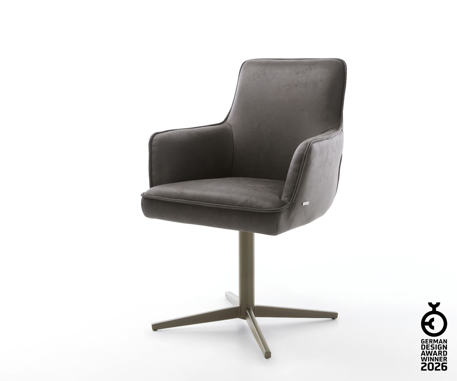 Drehstuhl Heira-Flex mit Armlehnen Mikrofaser Anthrazit Vintage Fußkreuz Effektfinish Titan 360° drehbar Taschenfederkern