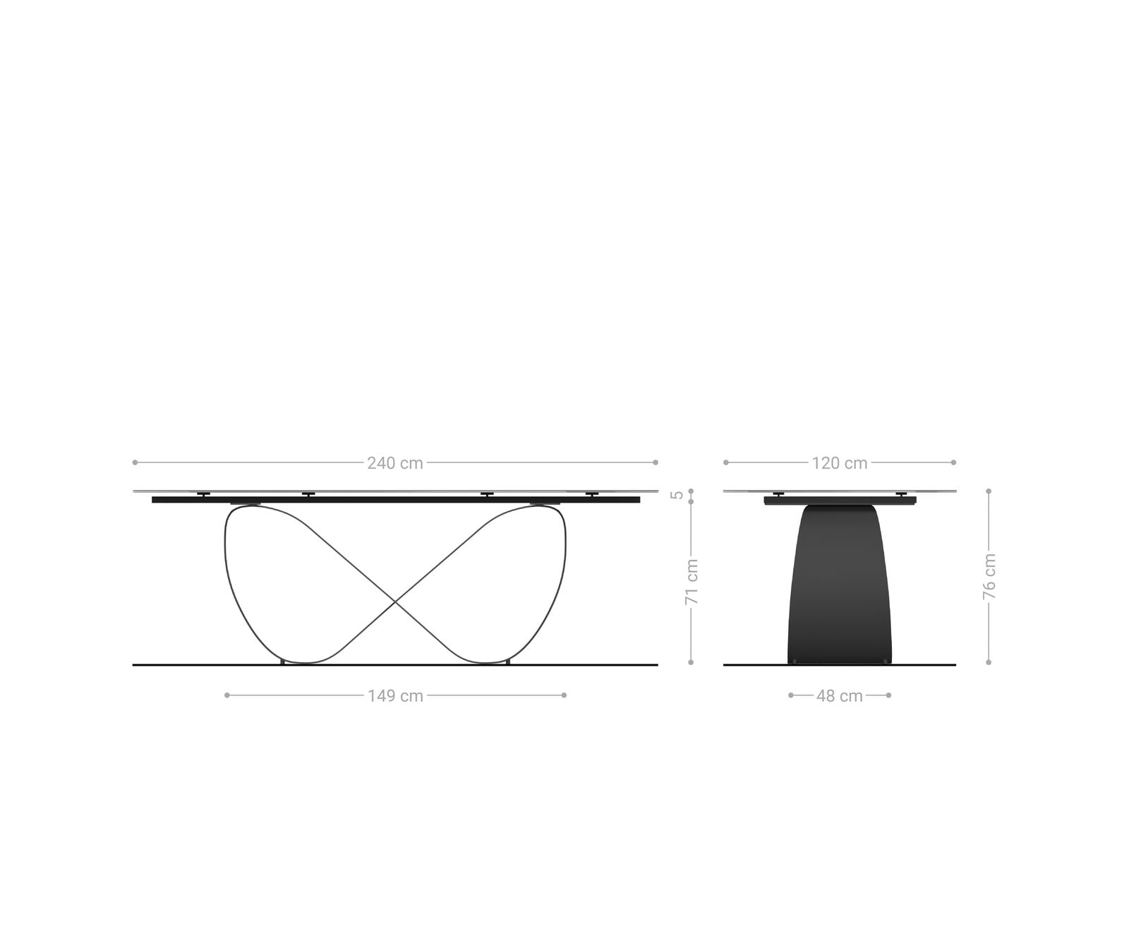 Esstisch Edge Boot 240x120 Reliefglas Rauchschwarz 3D-Design Infinity Metall Schwarz 8