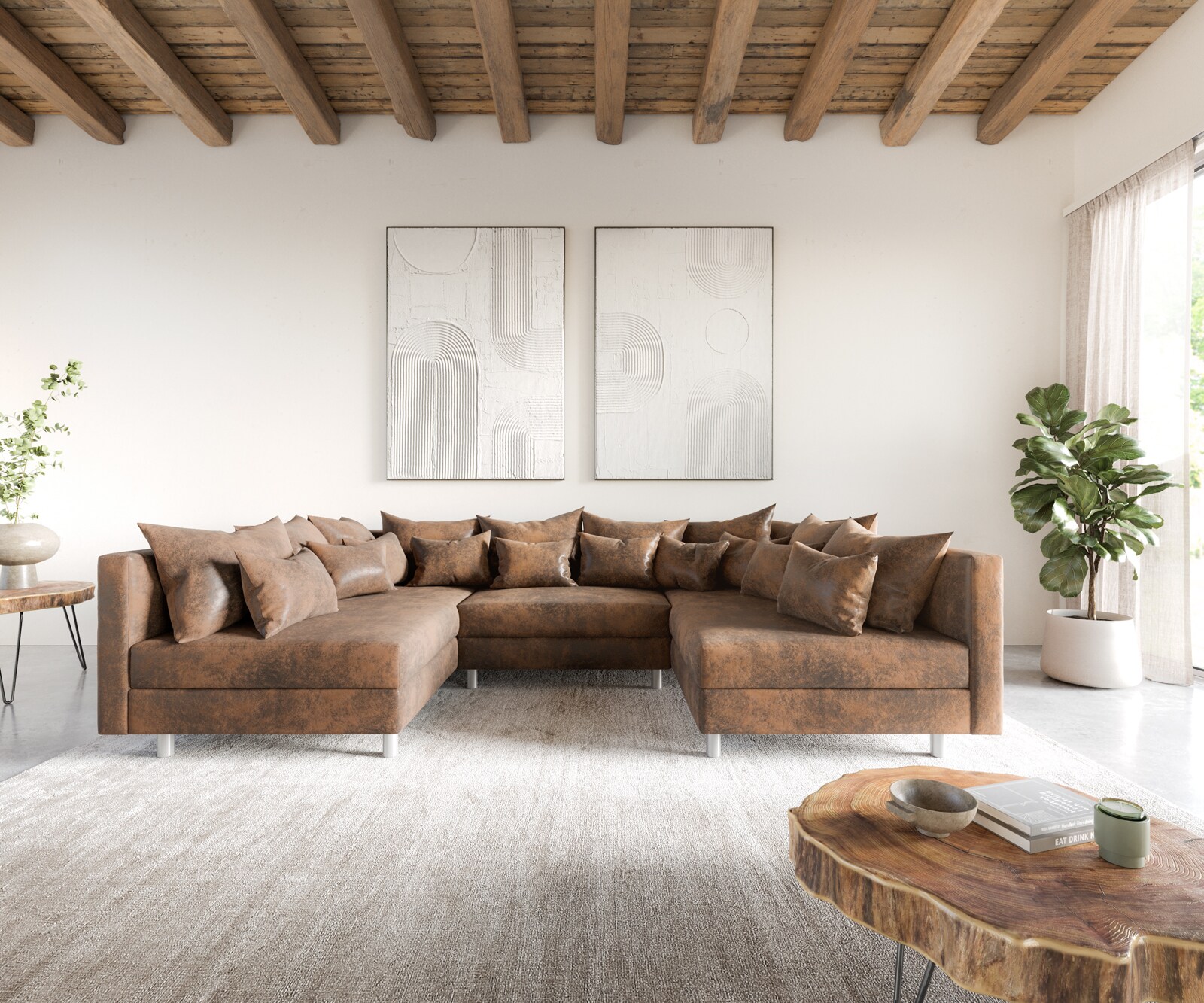 Wohnlandschaft Clovis Braun Antik Optik Modulsofa  1