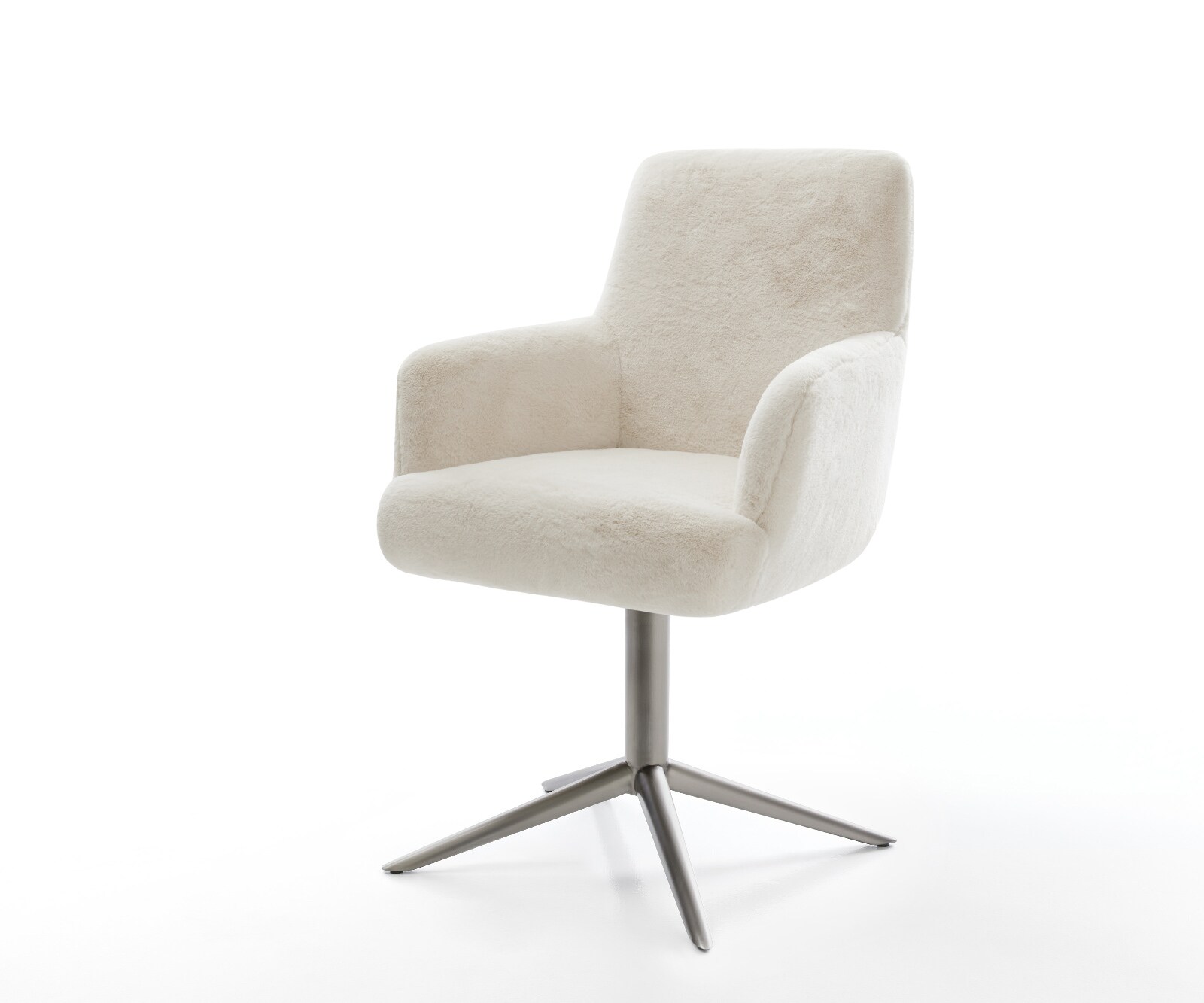 Drehstuhl Heira-Flex mit Armlehnen Plüsch Creme-Weiß Fußkreuz Graphit 360° günstig online kaufen