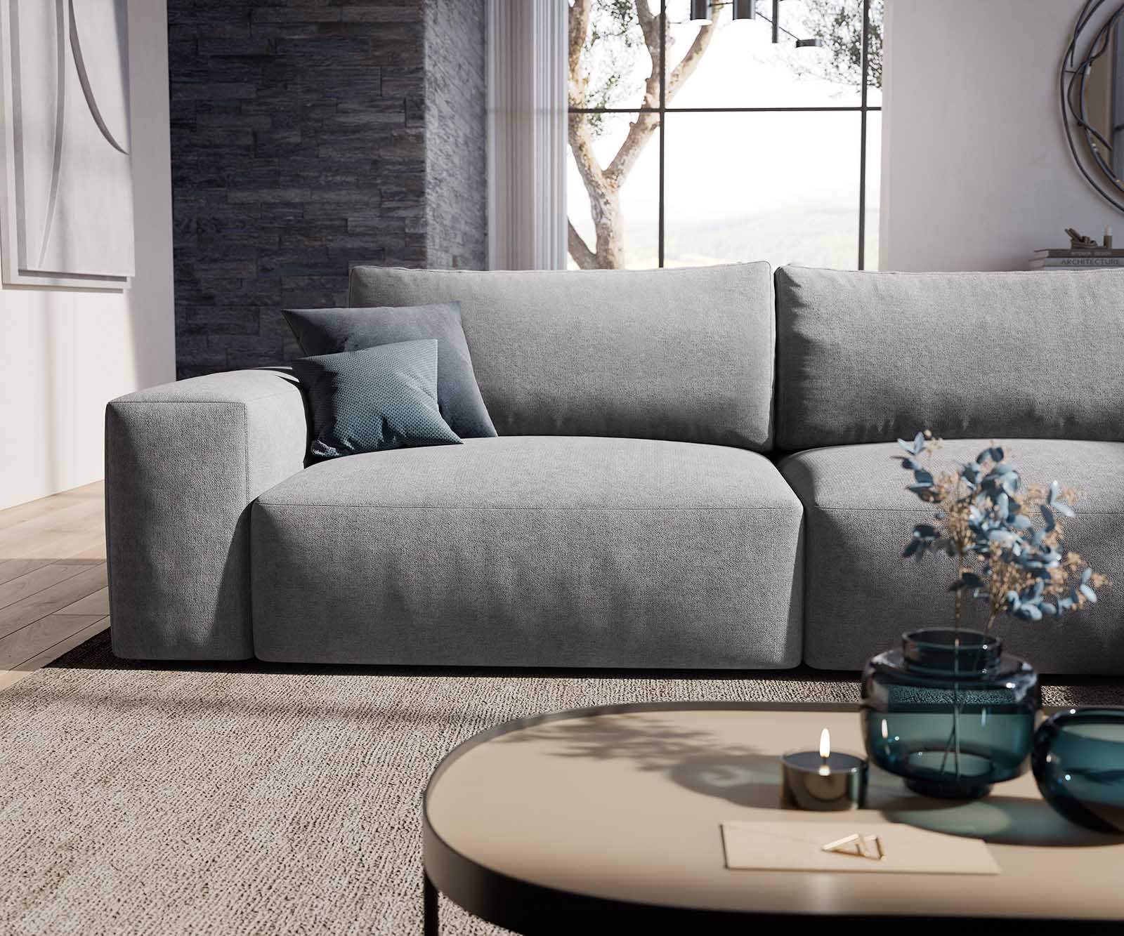 Ecksofa Lanzo XL 380x180 cm Mikrofaser Grau Recamiere variabel 6