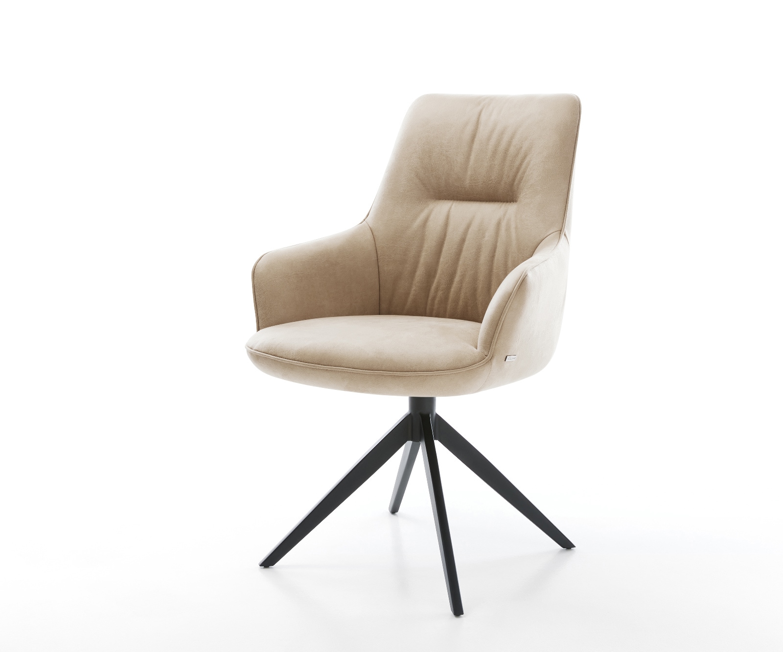 Drehstuhl Zelia-Flex mit Armlehnen Mikrofaser Beige Vintage Kreuzgestell breit Schwarz 360° drehbar Wippfunktion Taschenfederkern