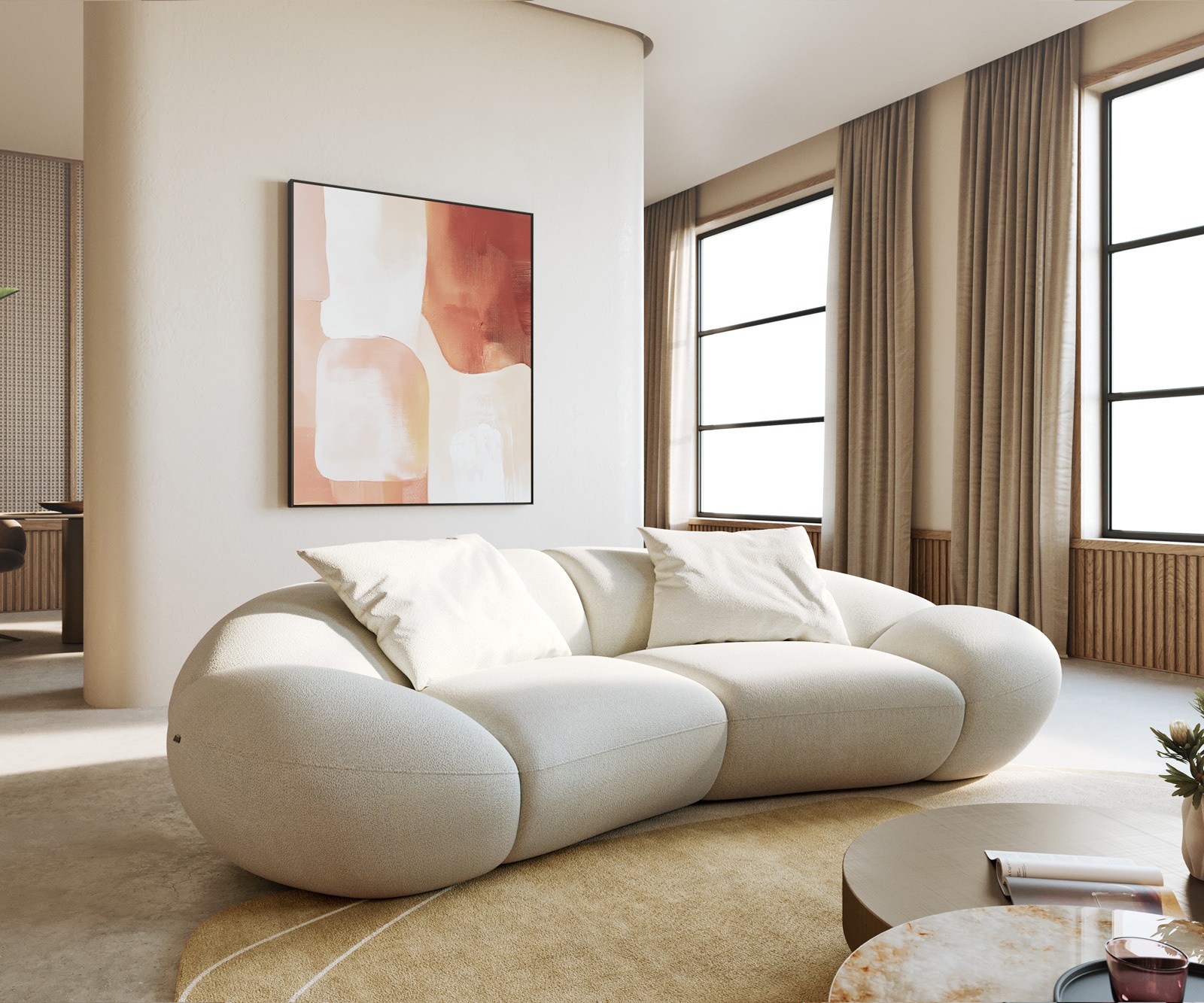 2-Sitzer Lunna Bouclé Soft Beige 280x170 cm 2 Kissen