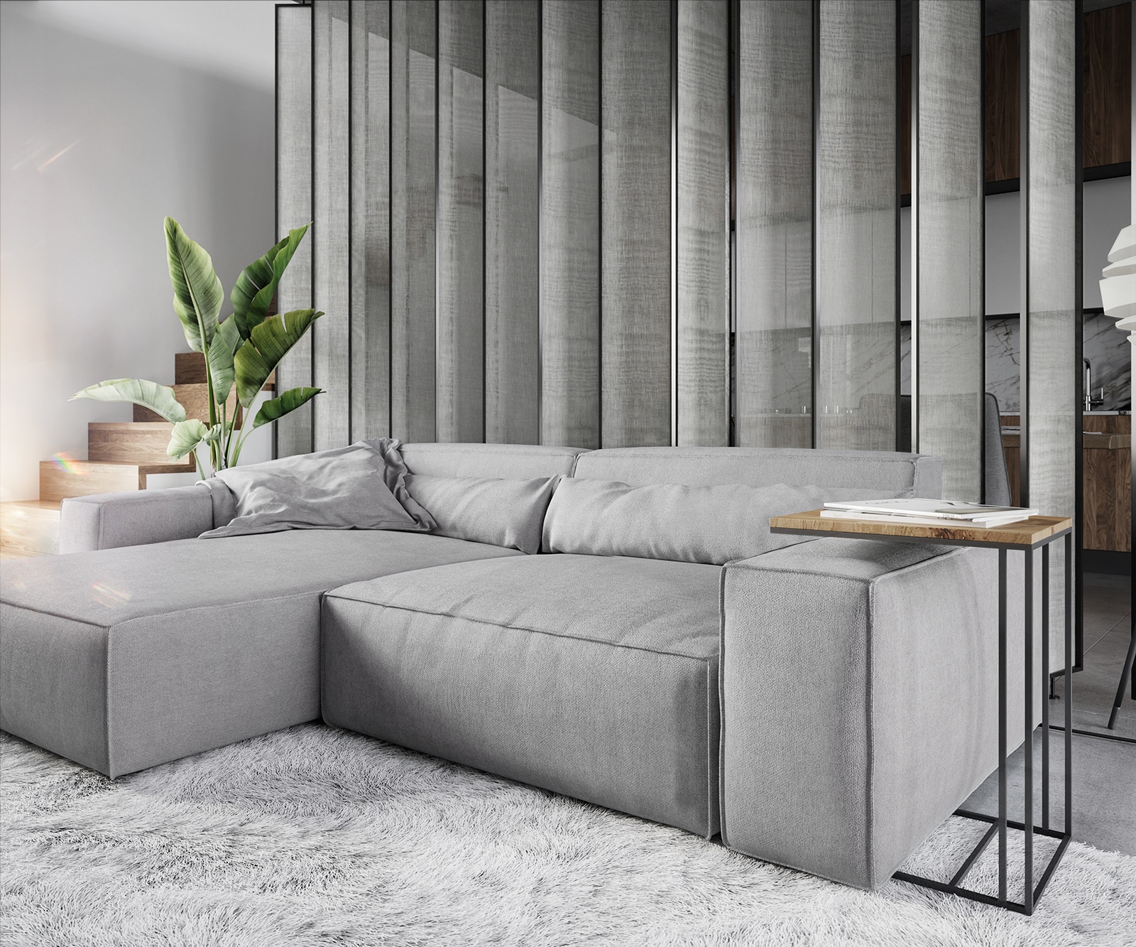 Eckcouch Sirpio XL Mikrofaser Grau 270x170 cm Recamiere variabel mit Hocker