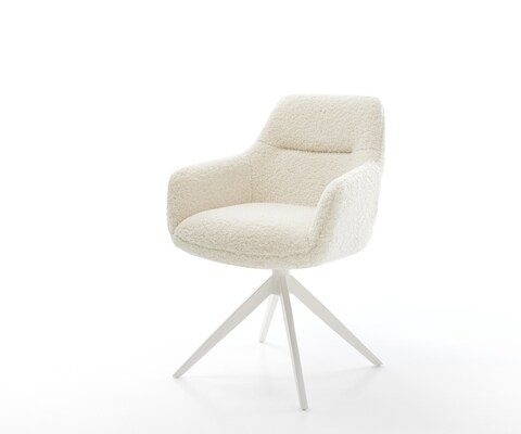 Drehstuhl Pejo-Flex Teddystoff Beige Kreuzgestell breit Weiß 360° drehbar Wippfunktion Taschenfederkern