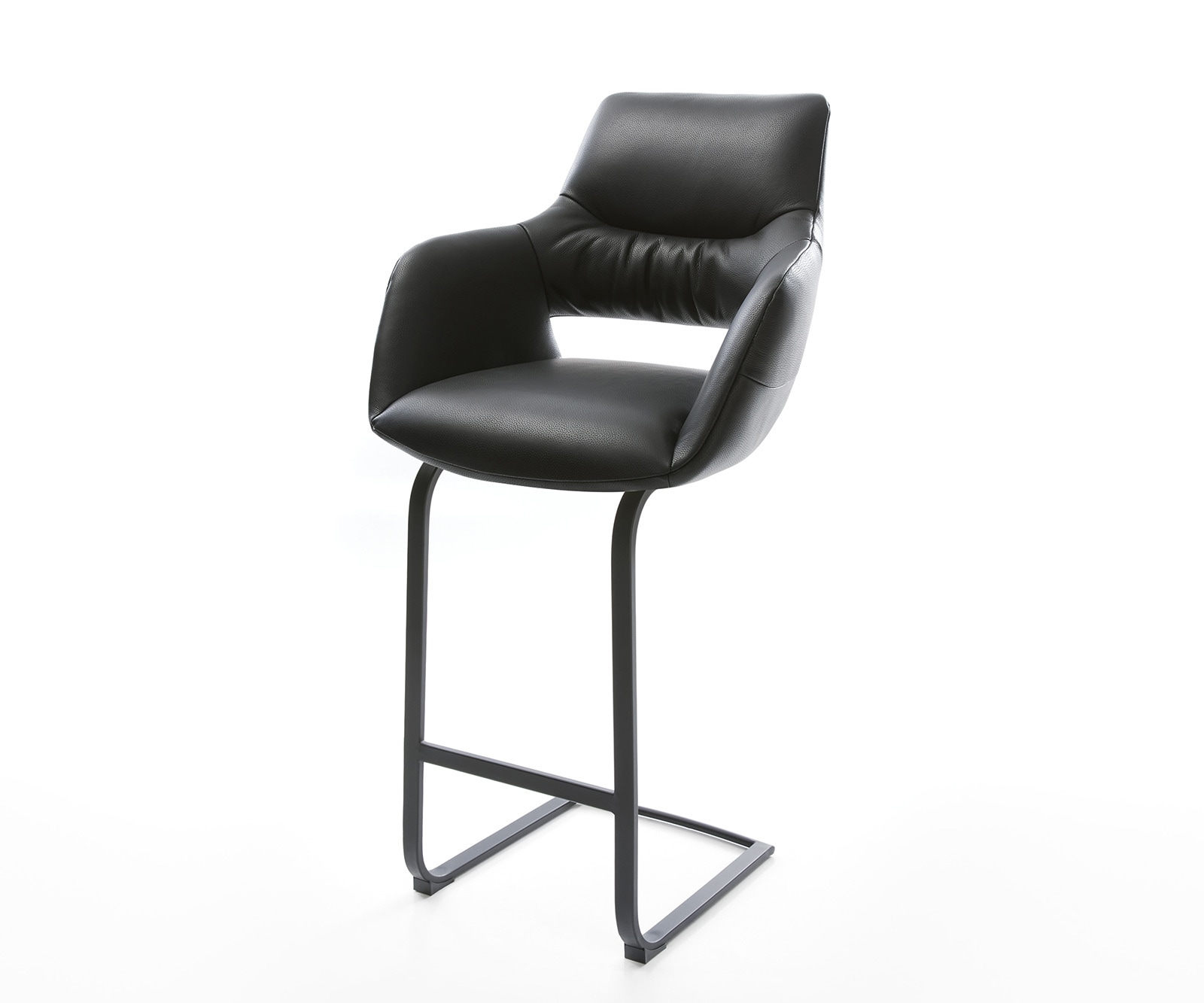 Barstuhl Yago-Flex Echt-Leder Schwarz Freischwinger flach Metall Schwarz Taschenfederkern Barstuhl Yago-Flex Echt-Leder Schwarz Freischwinger flach Metall Schwarz Taschenfederkern