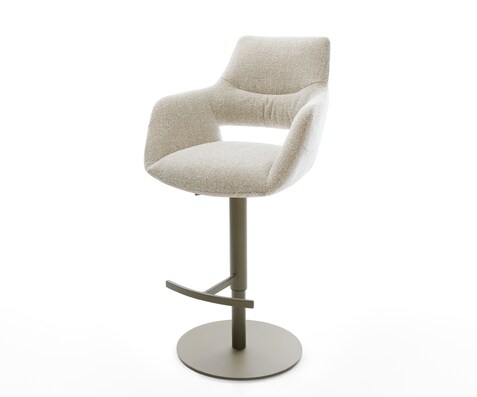 Barstuhl Yago-Flex Webstoff Soft Beige Drehfuß höhenverstellbar Metall Titanfarben Taschenfederkern