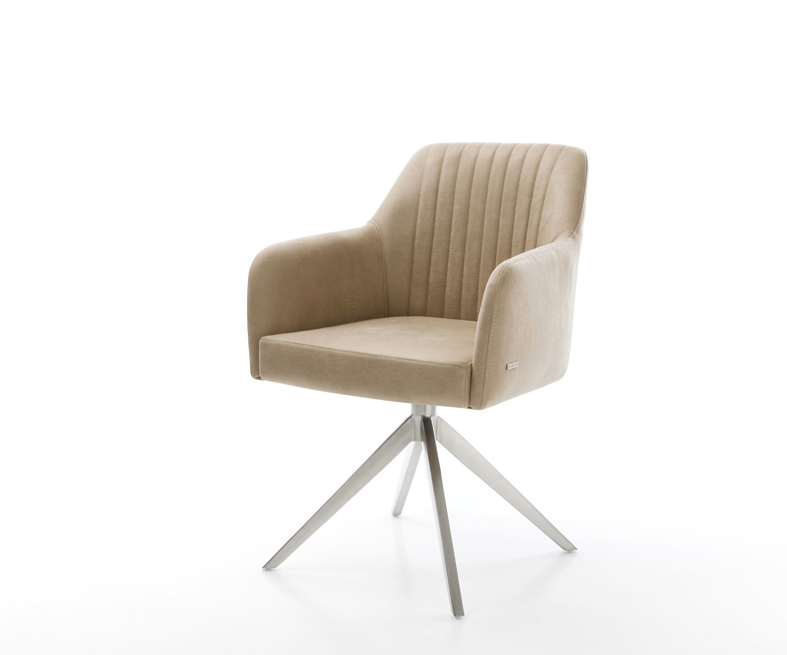 Drehstuhl Greg-Flex Mikrofaser Beige Vintage Kreuzgestell breit Edelstahl 360° drehbar Wippfunktion Taschenfederkern Drehstuhl Greg-Flex Mikrofaser Beige Vintage Kreuzgestell breit Edelstahl 360° drehbar Wippfunktion Taschenfederkern