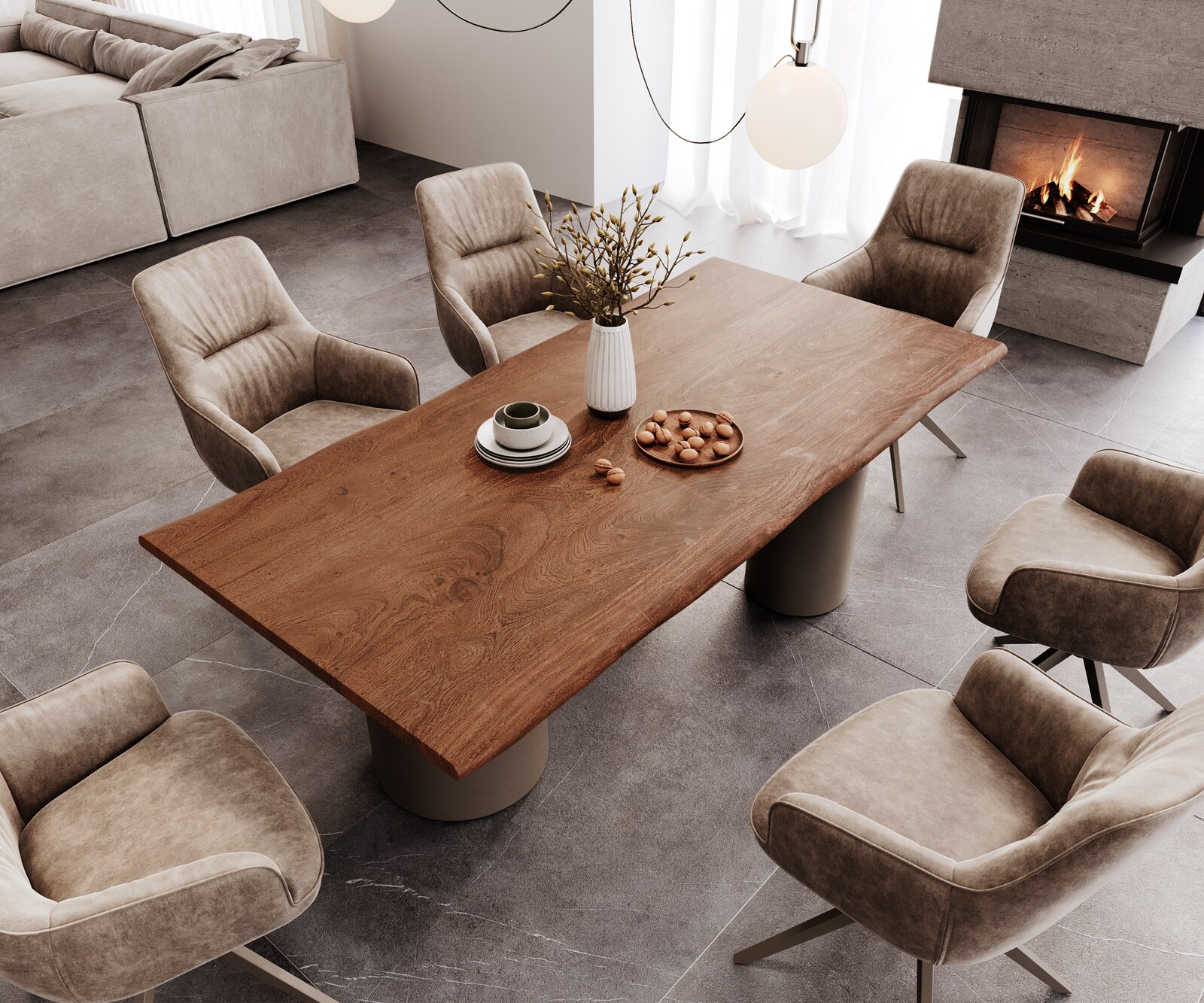 Esstisch Edge 200x100 Akazie Braun Troa Metall Effektfinish Titan Live-Edge 3