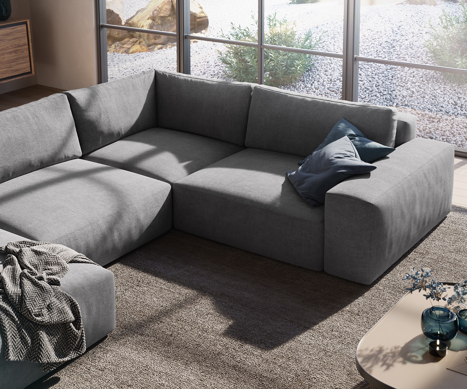 Wohnlandschaft Lanzo XL 360x260 cm Mikrofaser Grau Recamiere variabel 6