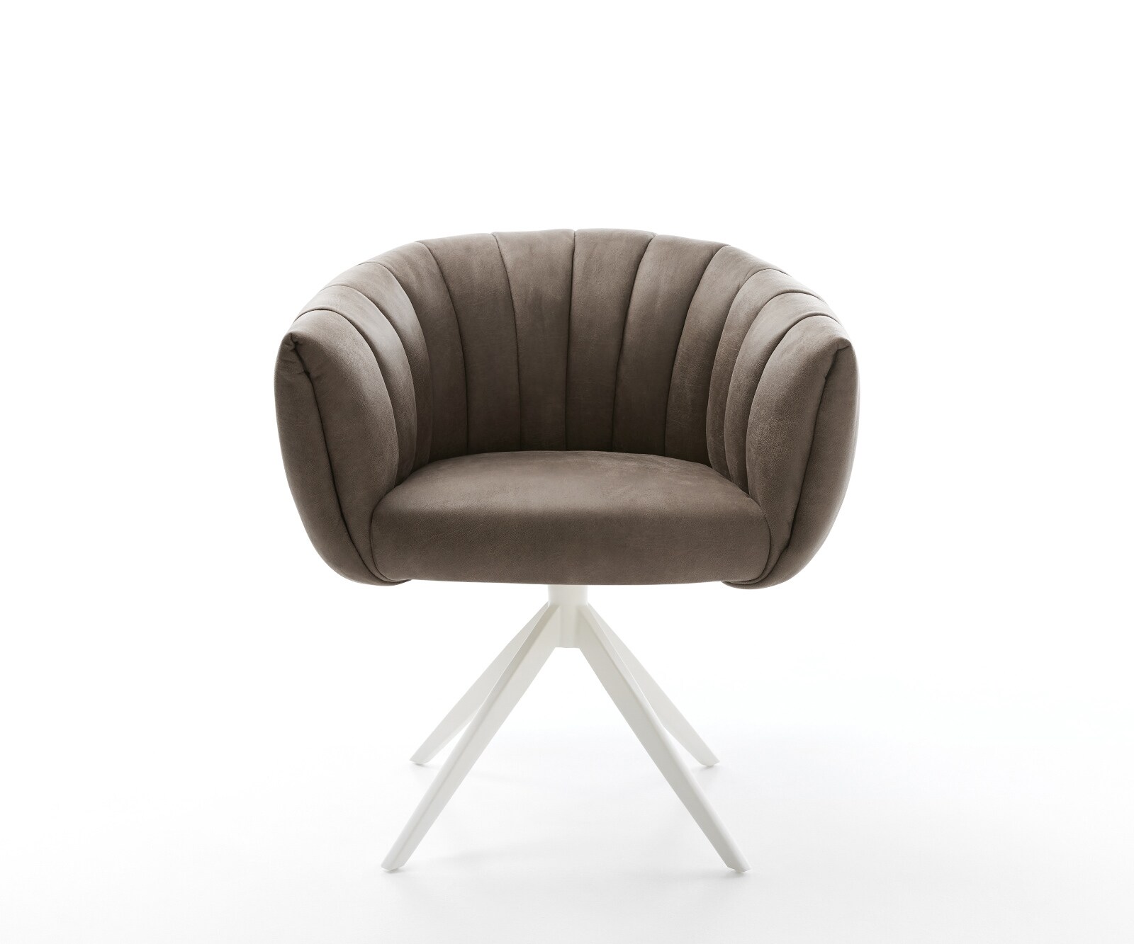 Drehstuhl Jada-Flex Mikrofaser Taupe Vintage Kreuzgestell breit Weiß 360° drehbar Wippfunktion Taschenfederkern 1