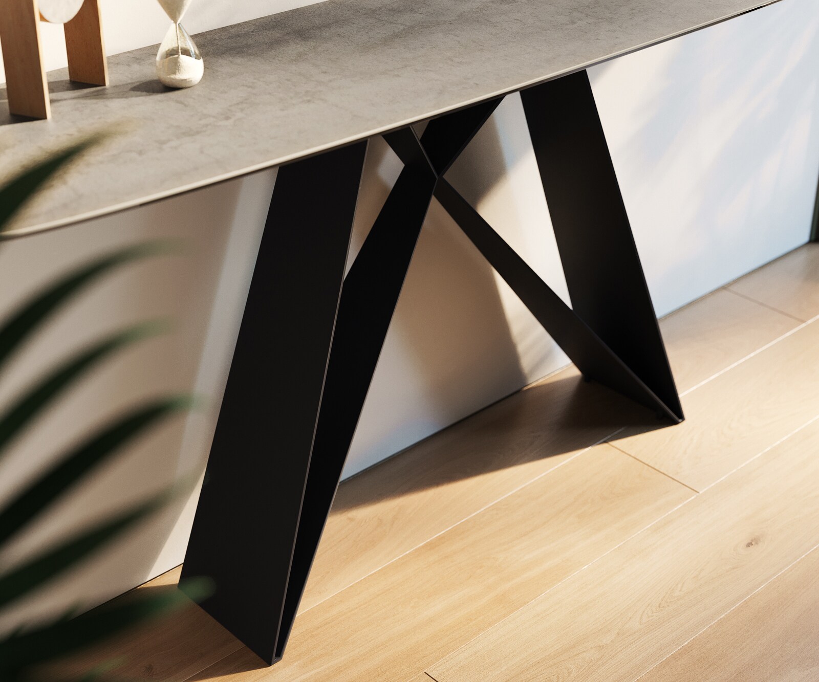 Konsolentisch Edge Boot 180x40 cm Keramik Beton Grau Velio Metall Schwarz 5