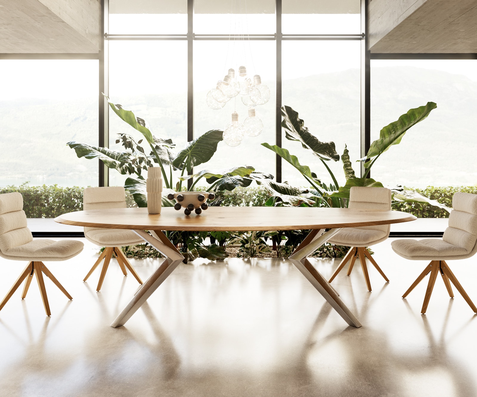 Esstisch Edge Oval 280x130x2,5 Eiche Natur Zenthara kantig Edelstahl Flow-Edge 4