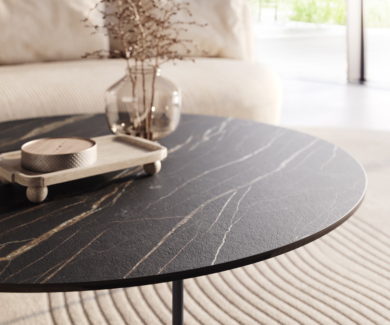 Couchtisch Edge Rund 100x100 cm Keramik Laminam® Noir Desir Braun Trive Metall Schwarz 4