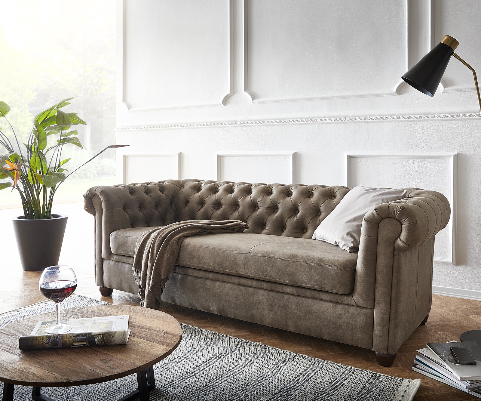 Sofa Chesterfield 3-Sitzer 200x88 cm Vintage Taupe Couch 1