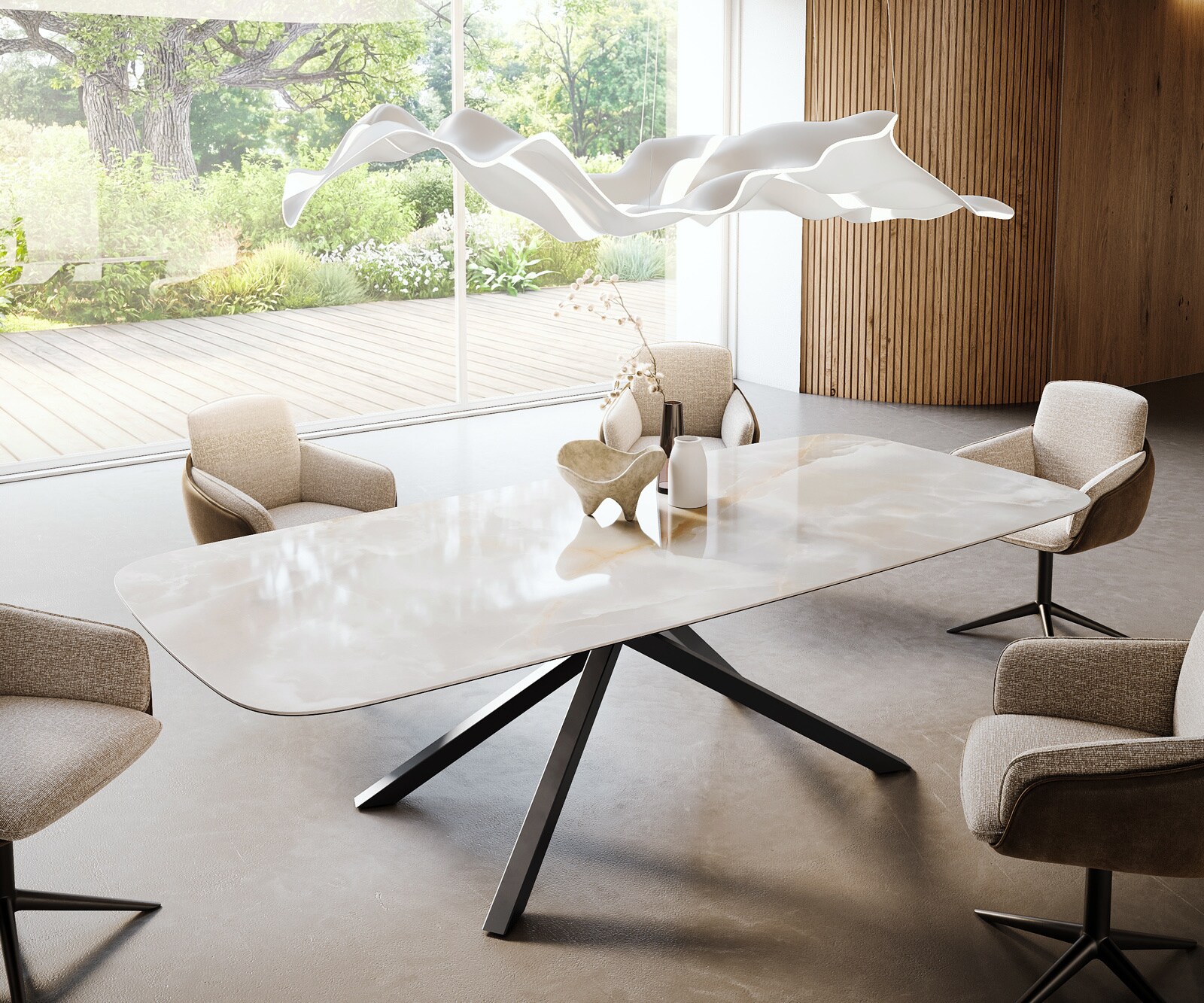 Esstisch Edge Boot 270x120 cm Keramik Iris FMG Onice Grigio Kreuzgestell Rechteck Schwarz 1