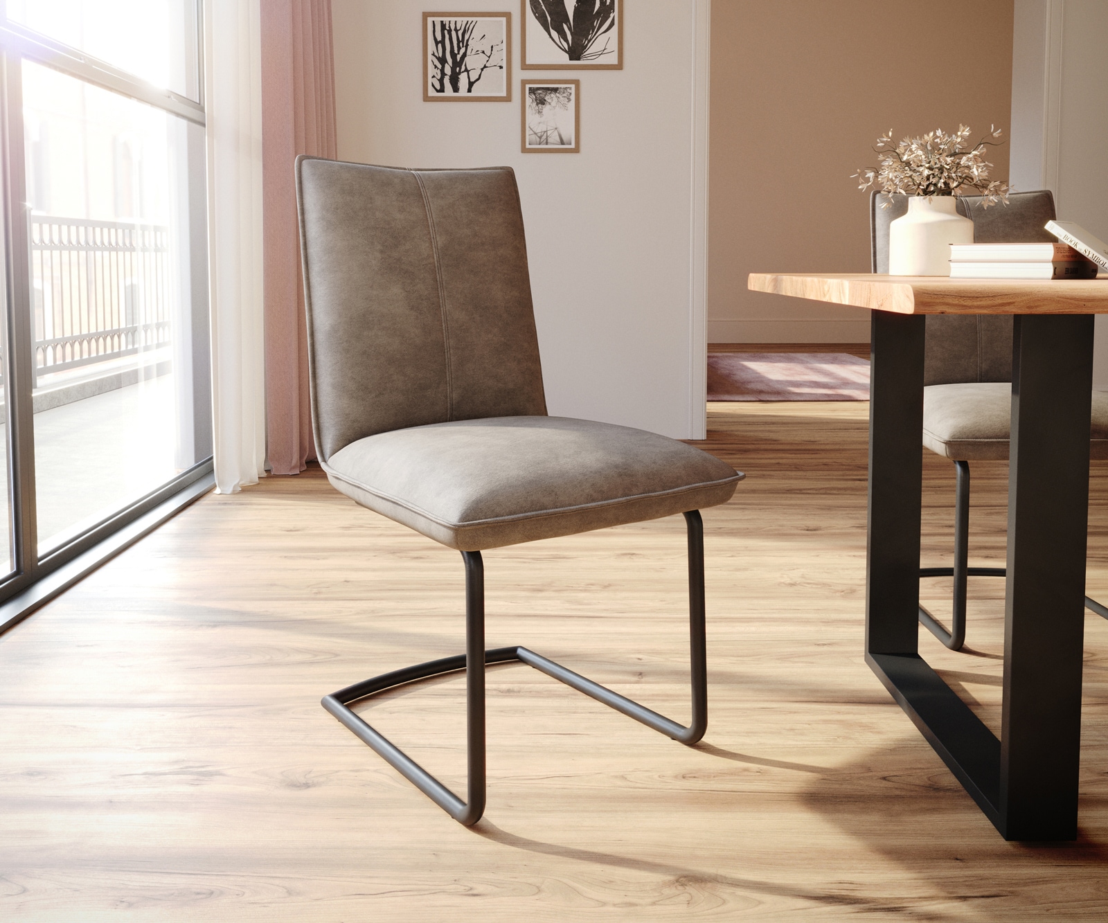 Freischwinger Lelio-Flex Mikrofaser Taupe Vintage Freischwinger rund Schwar günstig online kaufen