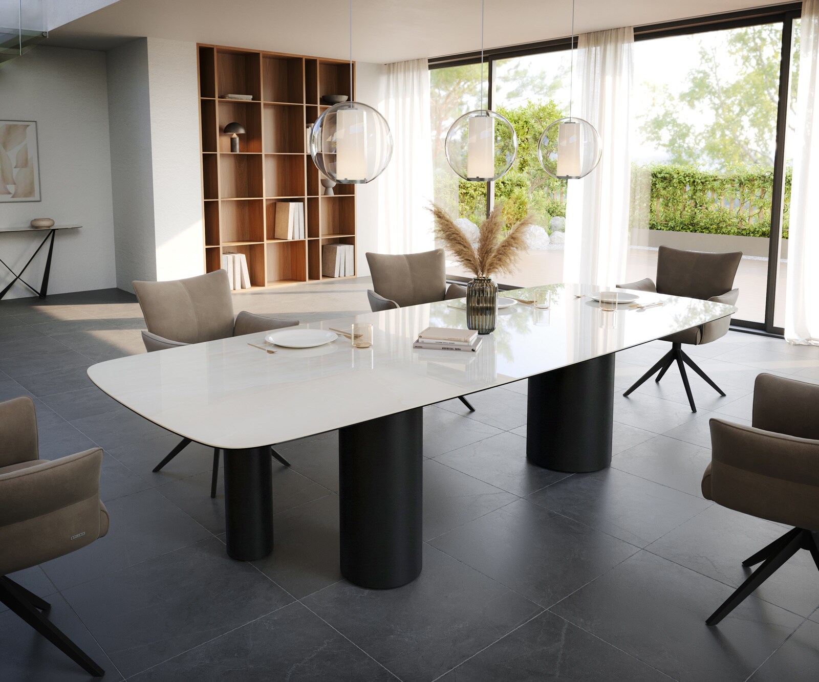 Esstisch Edge Boot 300x120 cm Keramik Onyx Champagne Troa Metall Schwarz