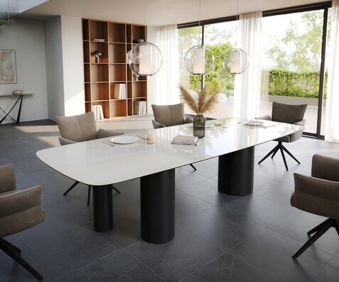 Esstisch Edge Boot 300x120 cm Keramik Onyx Champagne Troa Metall Schwarz