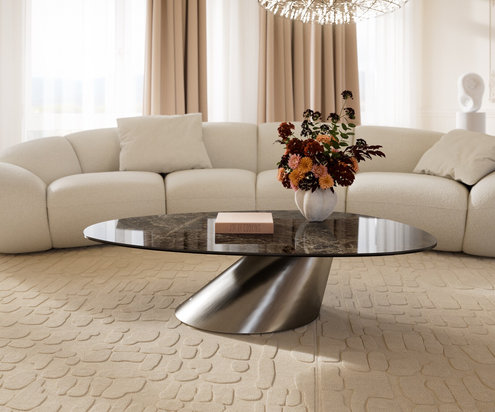 Couchtisch Edge Oval 140x75 cm Keramik Laminam® Emperador Extra Lucidato Dunkelbraun Conis Edelstahl gebürstet 2