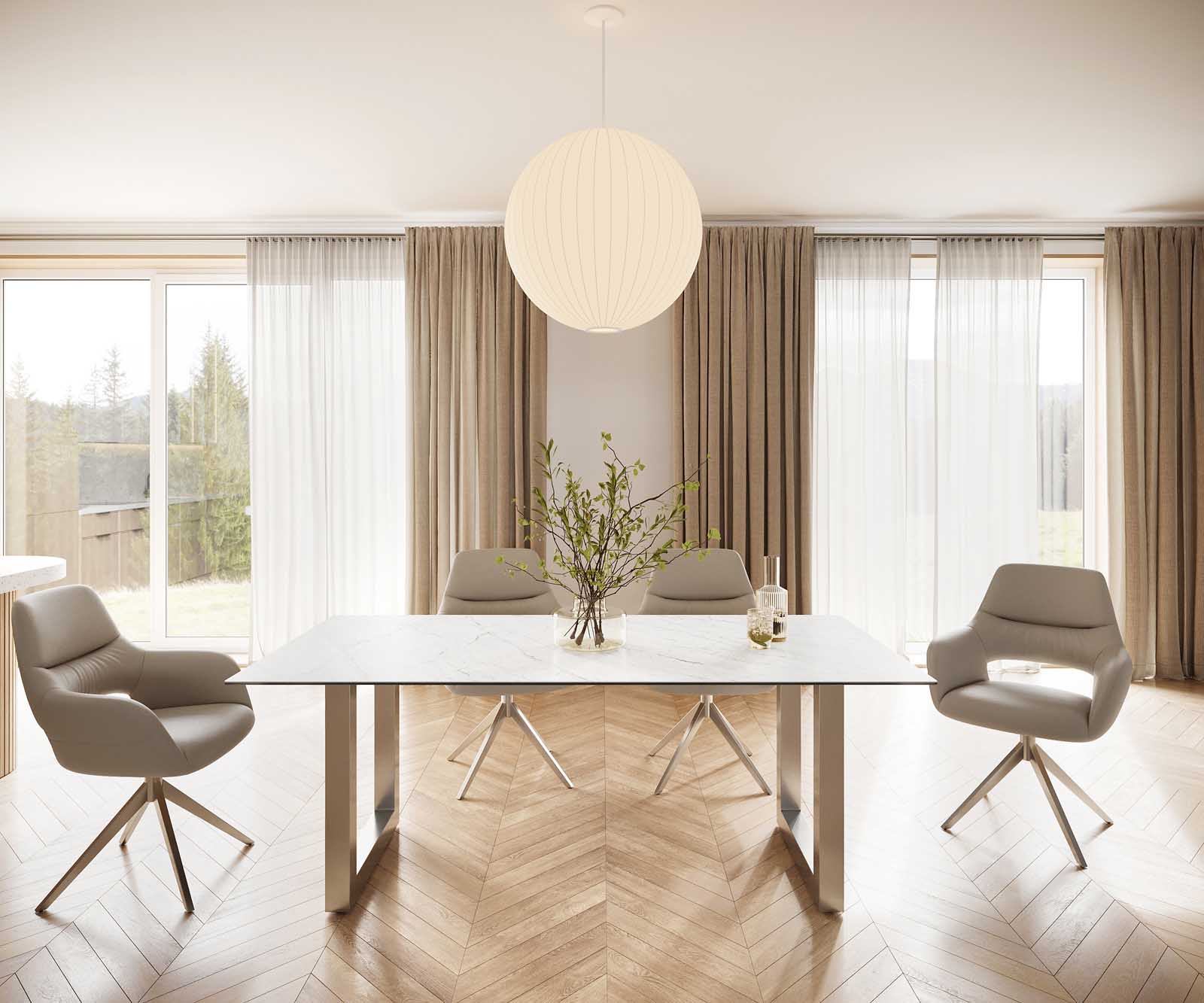 Esstisch Edge 200x100 Keramik Laminam® Statuarietto Weiß Edelstahl Breit 1