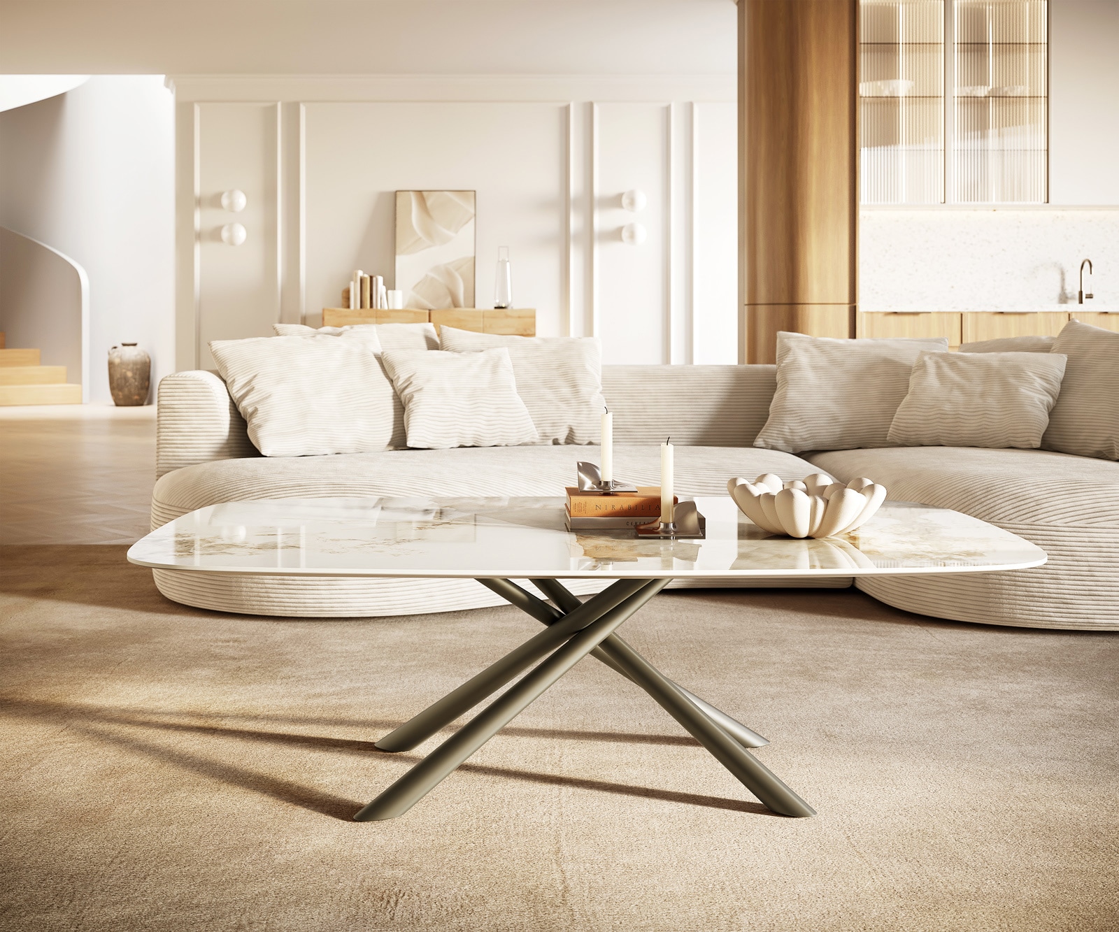 Couchtisch Edge Boot 140x80 cm Keramik Minas Melange Sarity Metall Effektfinish Titan 2