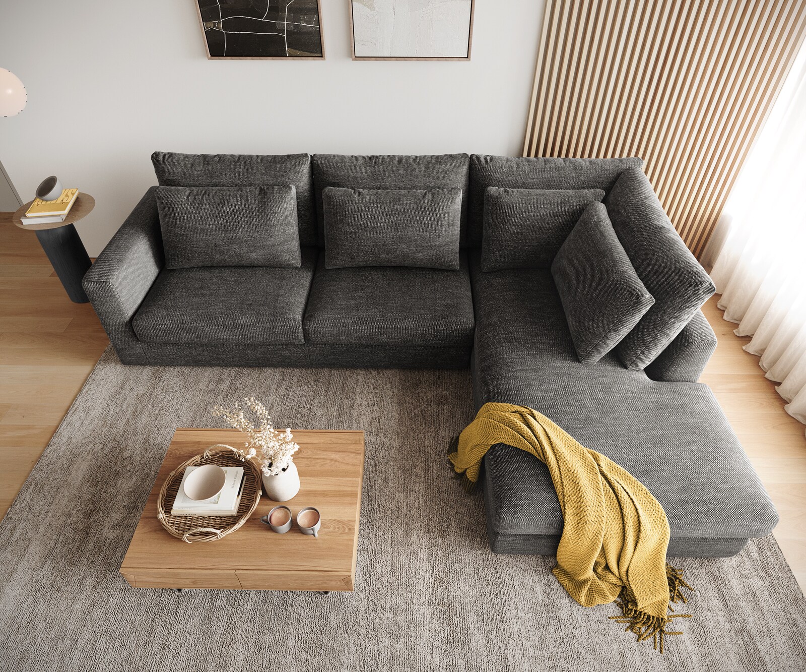 Ecksofa Isla 330x225 cm Chenille Anthrazit Ottomane rechts 3
