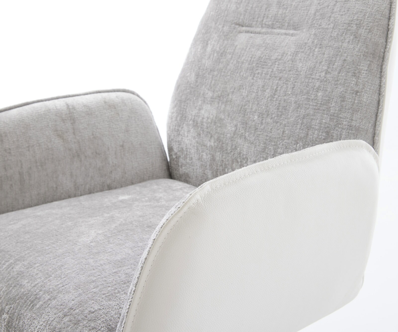 Drehstuhl Zoa-Flex Materialmix Echtleder Weiß-Silbergrau Fußkreuz Weiß 360° drehbar Wippfunktion Taschenfederkern 3 Drehstuhl Zoa-Flex Materialmix Echtleder Weiß-Silbergrau Fußkreuz Weiß 360° drehbar Wippfunktion Taschenfederkern 3