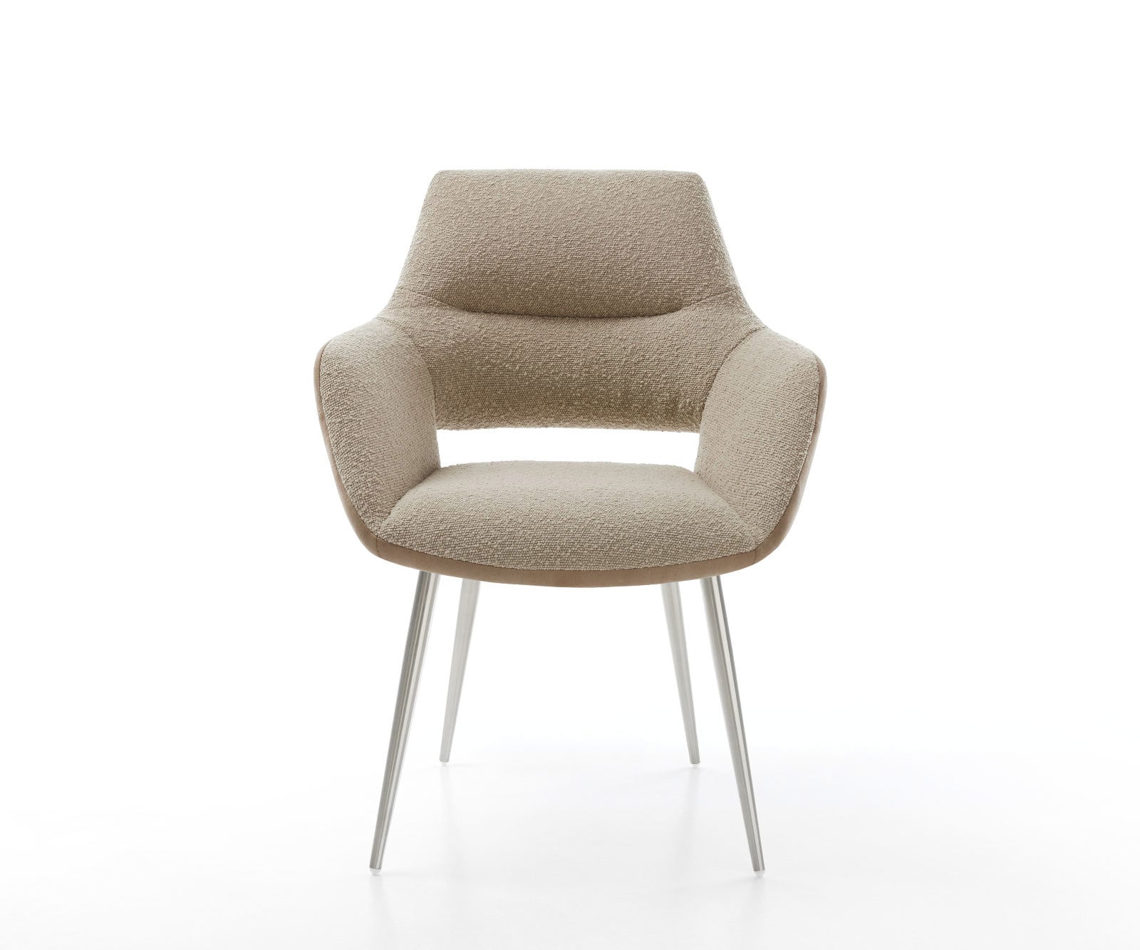 Esszimmerstuhl Yago-Flex mit Armlehnen Materialmix Schlamm 4-Fuß konisch Edelstahl Taschenfederkern 1 Esszimmerstuhl Yago-Flex mit Armlehnen Materialmix Schlamm 4-Fuß konisch Edelstahl Taschenfederkern 1