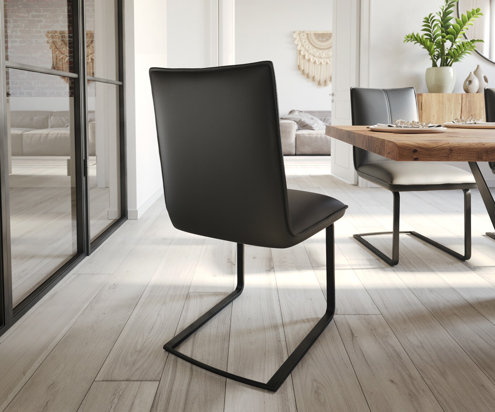 Freischwinger Lelio-Flex Echt-Leder Schwarz Freischwinger flach Schwarz Taschenfederkern 4