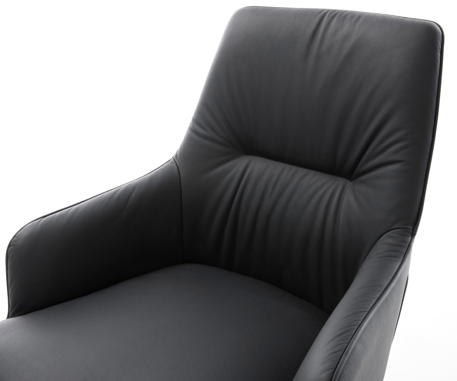 Drehstuhl Zelia-Flex mit Armlehnen Echt-Leder Schwarz Kreuzgestell breit Edelstahl 360° drehbar Wippfunktion Taschenfederkern 4